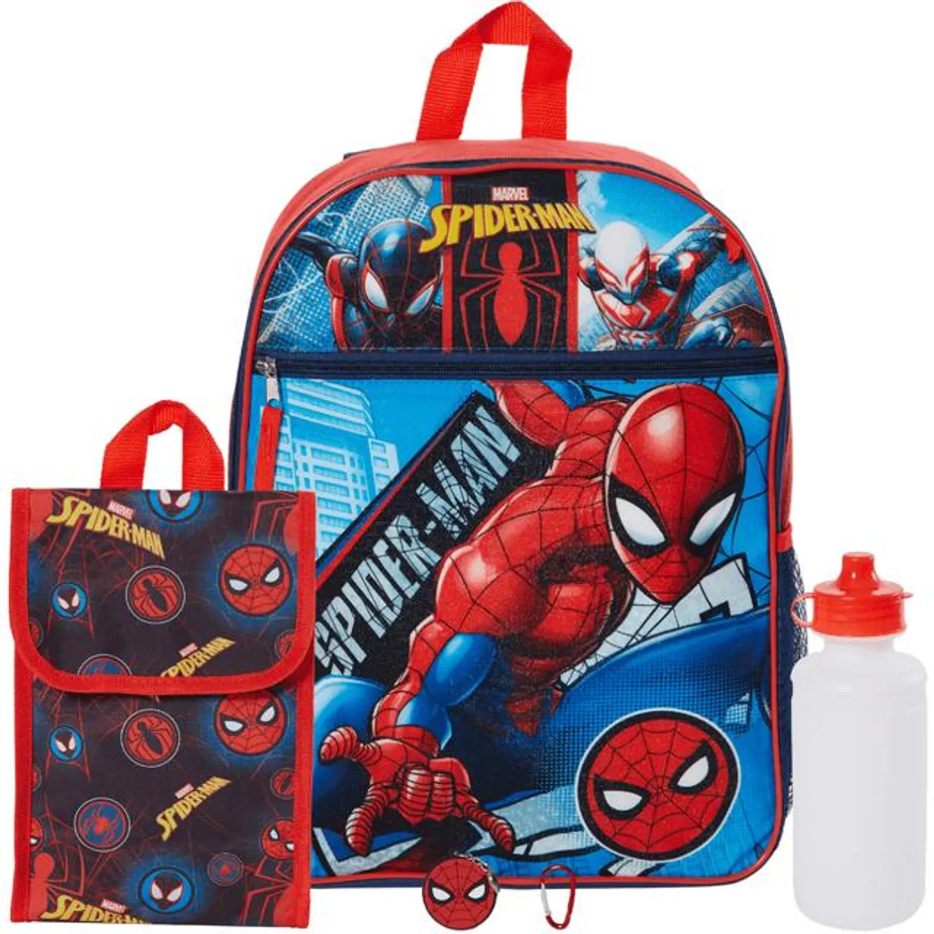 Marvel Spiderman Boy's 5 pcs Set Backpack With Lunch Bag - Red