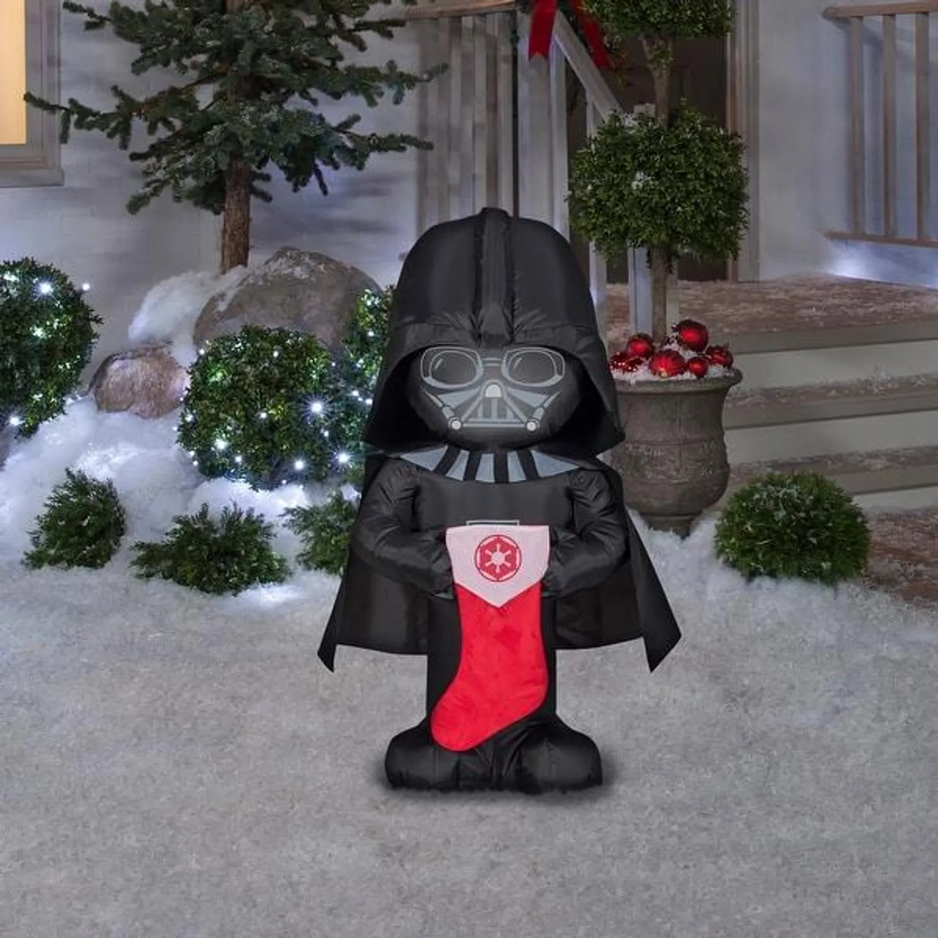 Gemmy Christmas Airblown Inflatable Stylized Darth Vader with Stocking, 3.5 ft Tall, Multicolored