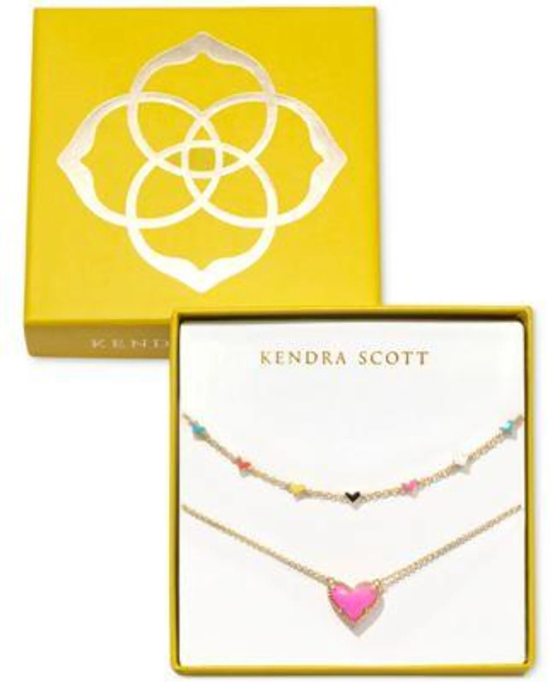 14k Gold-Plated 2-Pc. Set Color & Stone Heart Collar & Pendant Necklaces