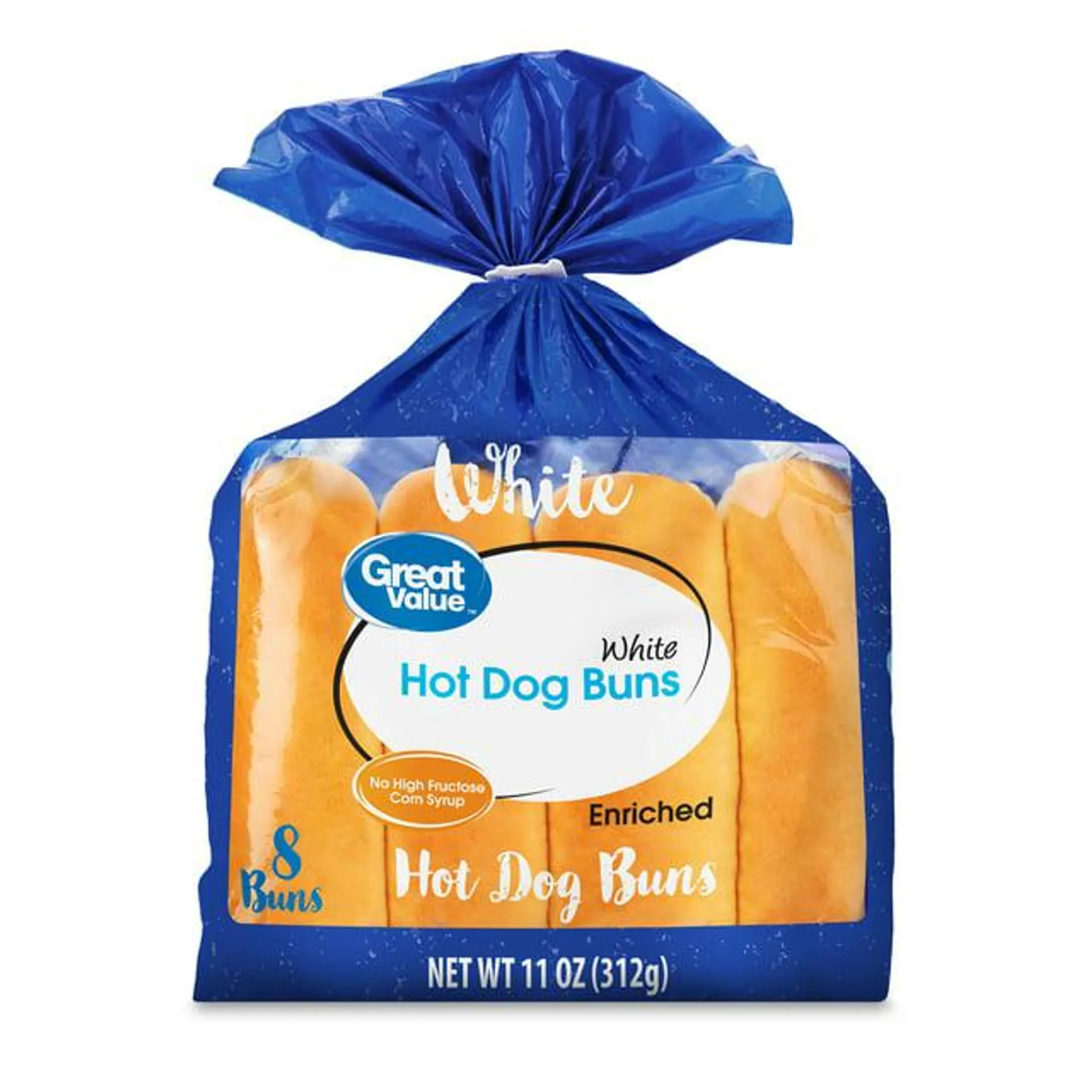 Great Value Hot Dog Buns, White, 11 oz, 8 Count