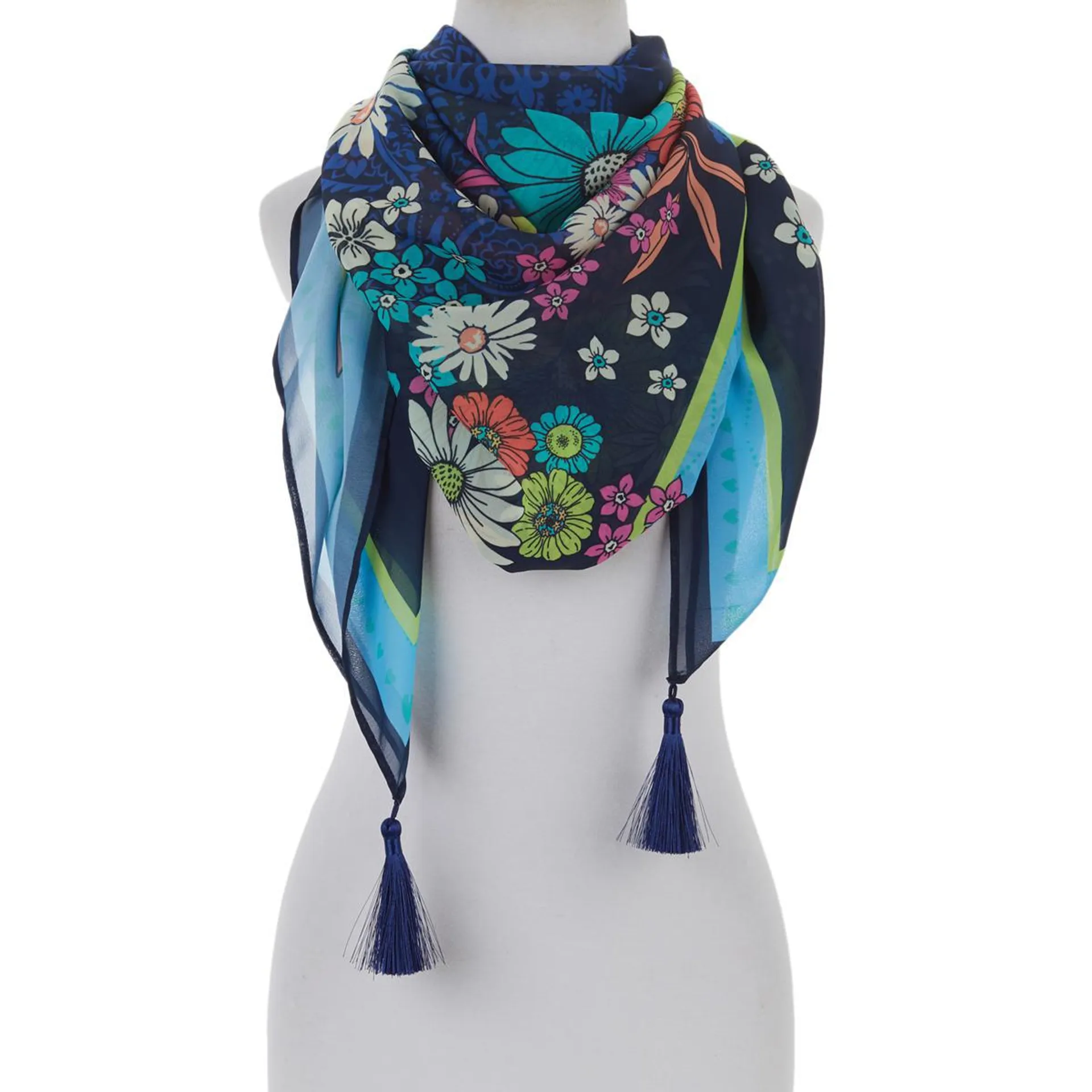 DG2 by Diane Gilman Printed Chiffon Square Scarf with Tassels