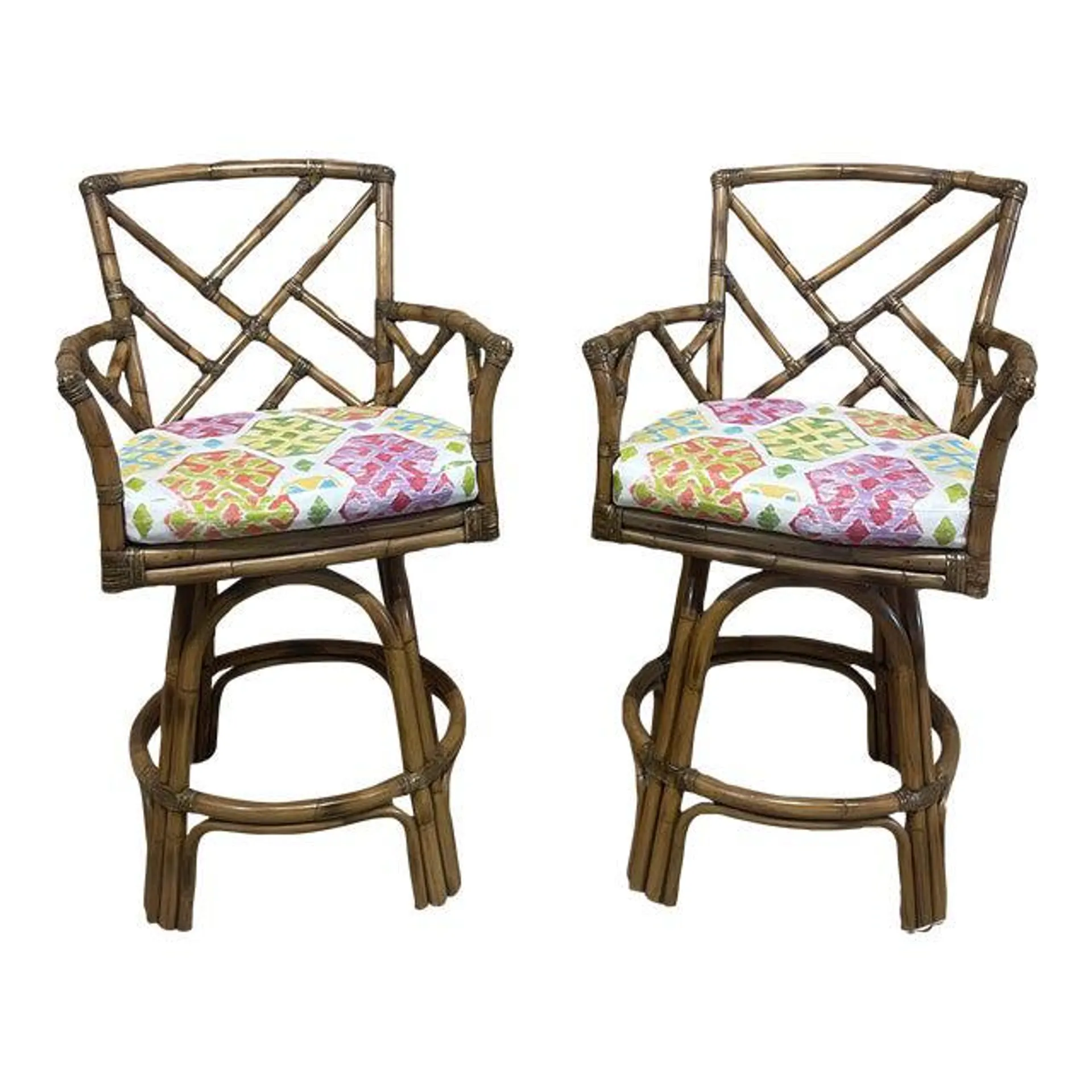 Lane Venture Tradewinds Rattan Swivel Bar Stools - a Pair