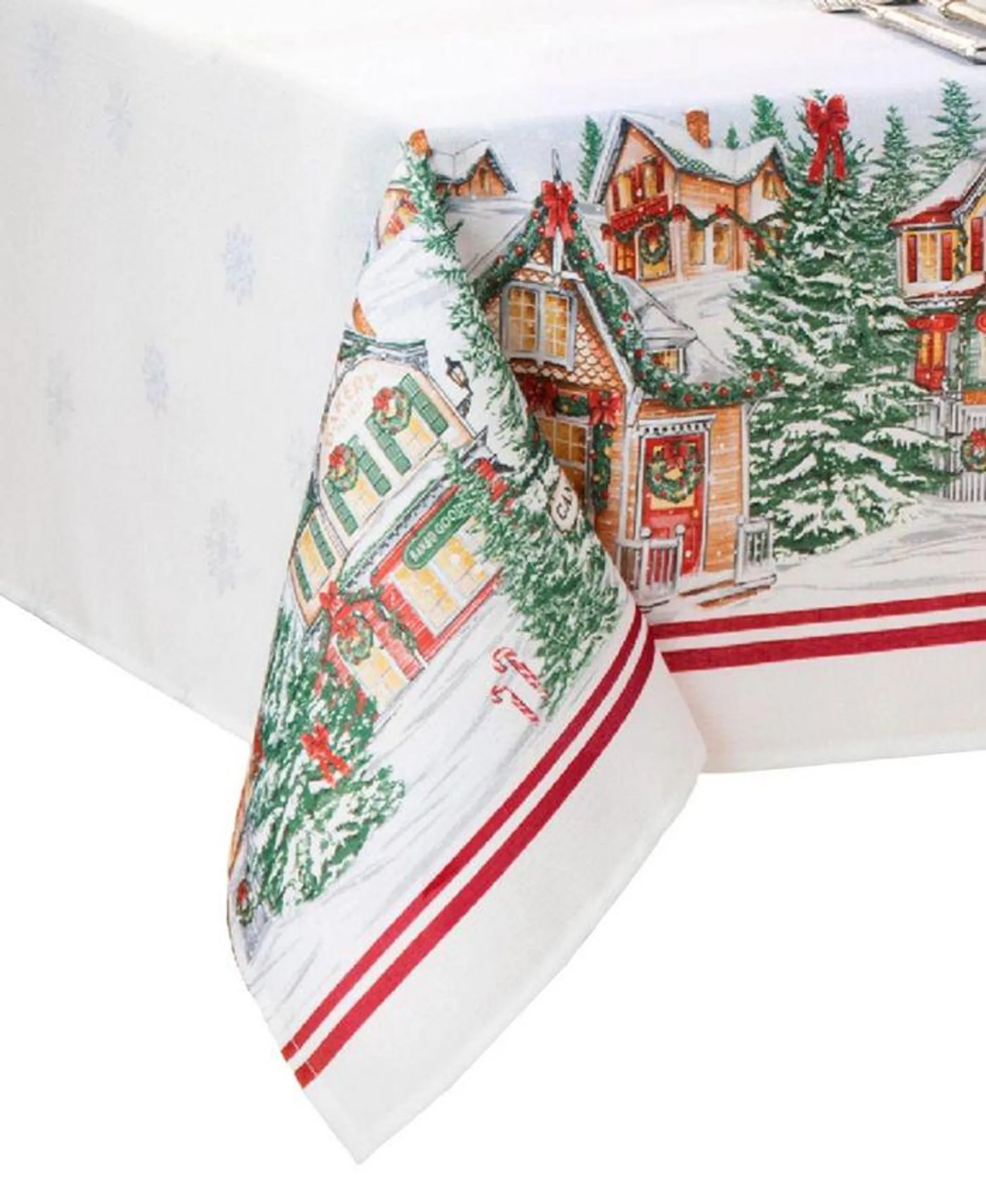 Storybook Christmas Village Holiday Tablecloth, 84" x 60"