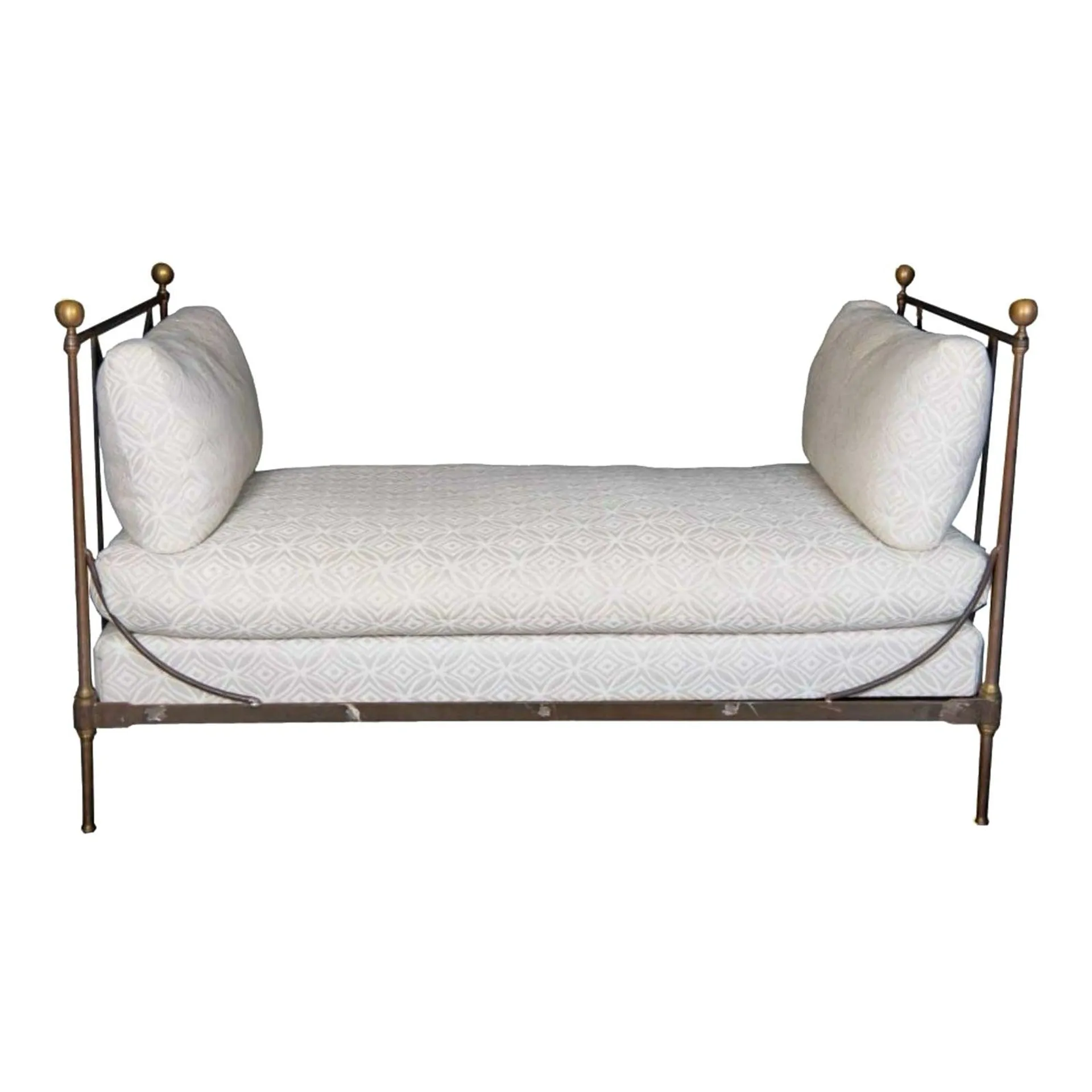 1920s French Steel and Brass Neo-Classical Campaign Style Daybed / Settee