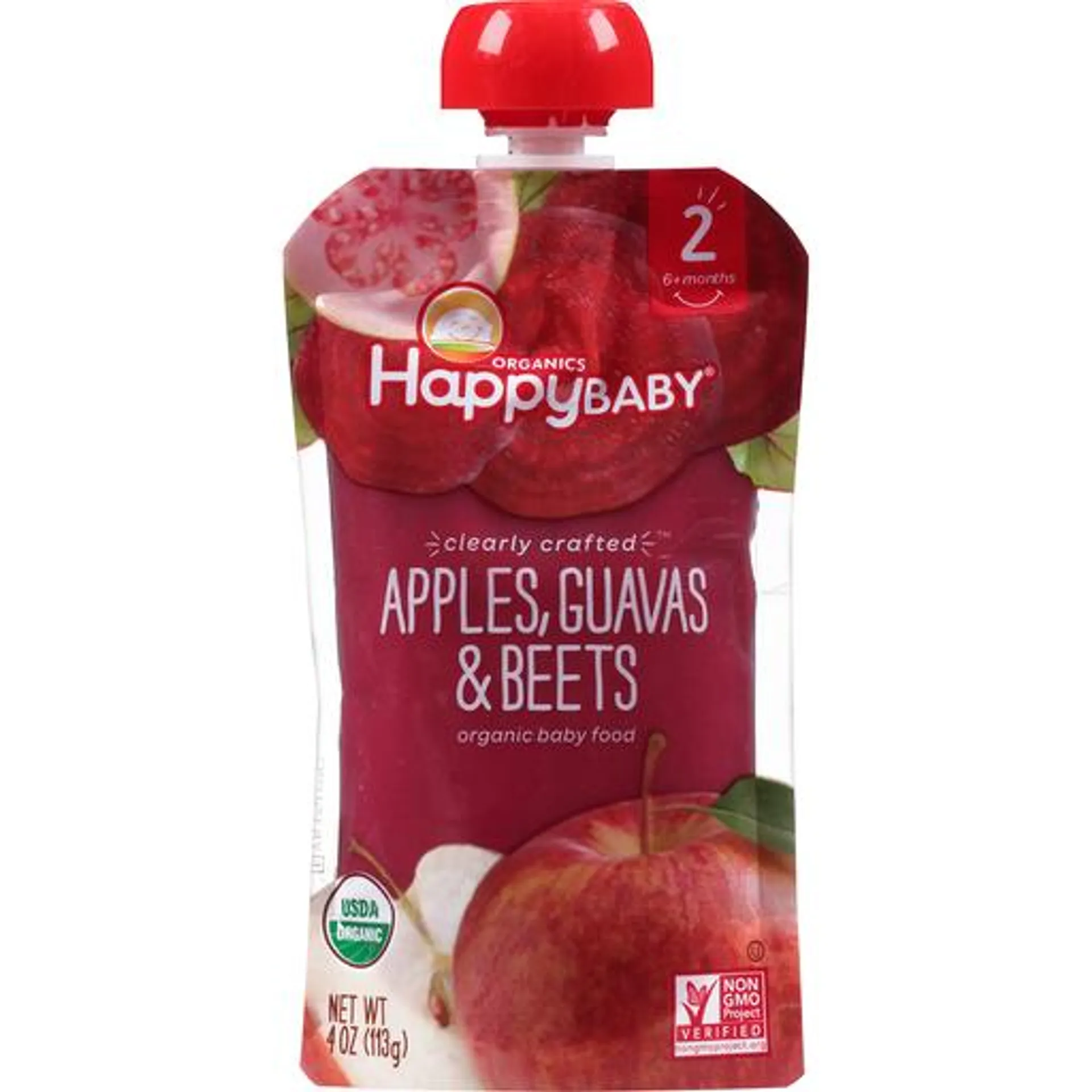 Happy Baby Organics Non-GMO Apples Guavas &amp; Beets Stage 2 Baby Food 4 oz bag