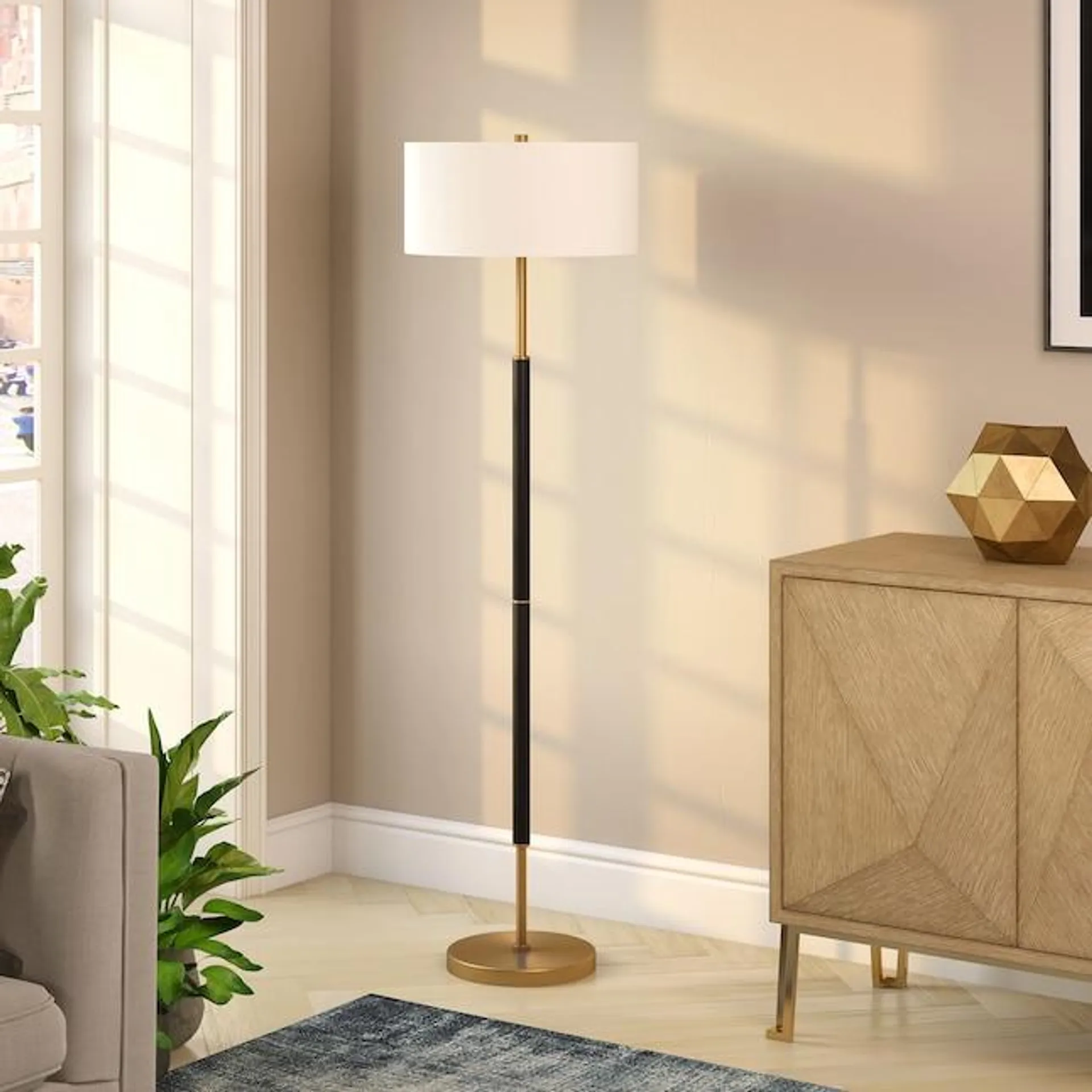 Hailey Home Simone 61.5-in Black/Brass Floor Lamp