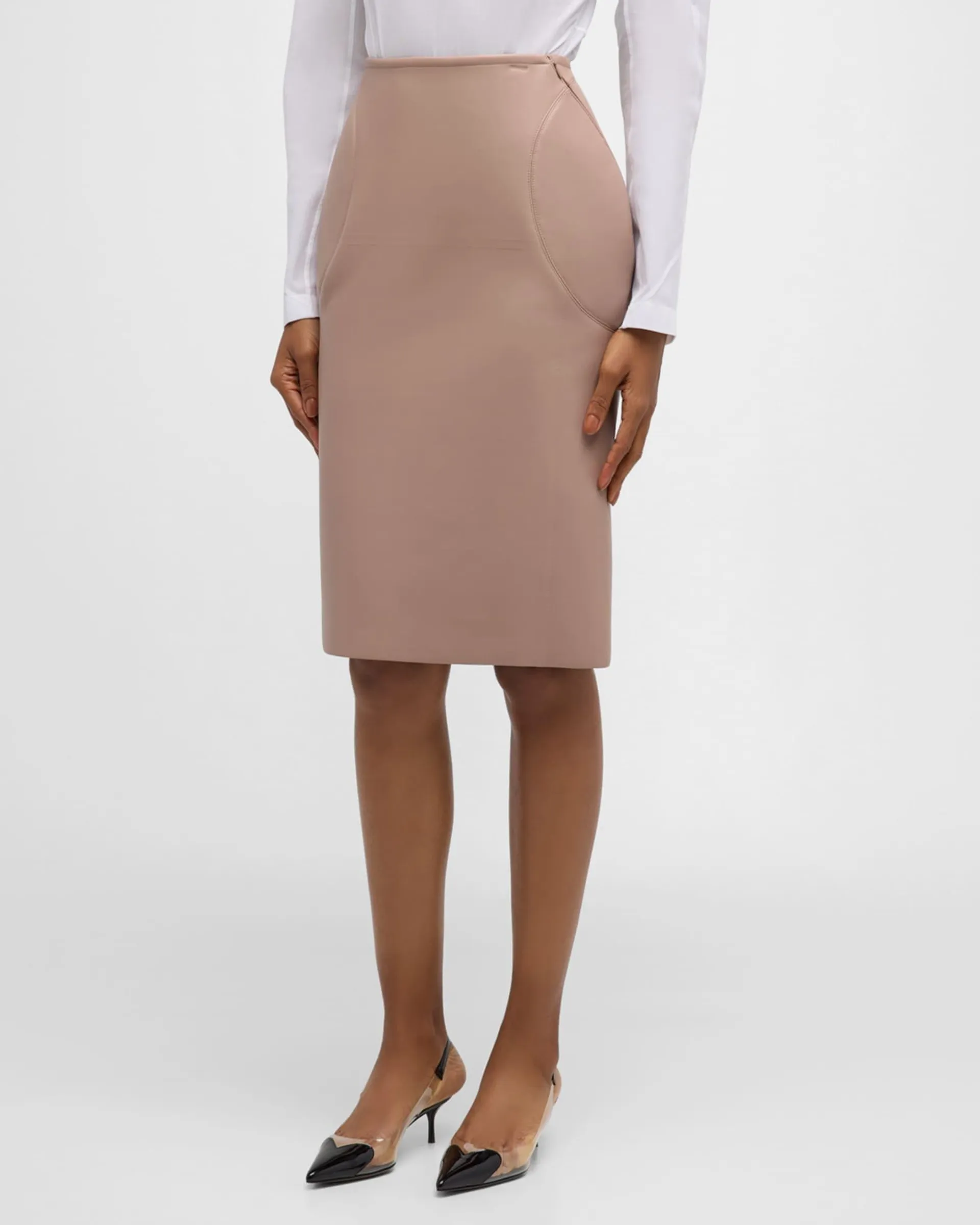 Contour Stitched Leather Pencil Skirt