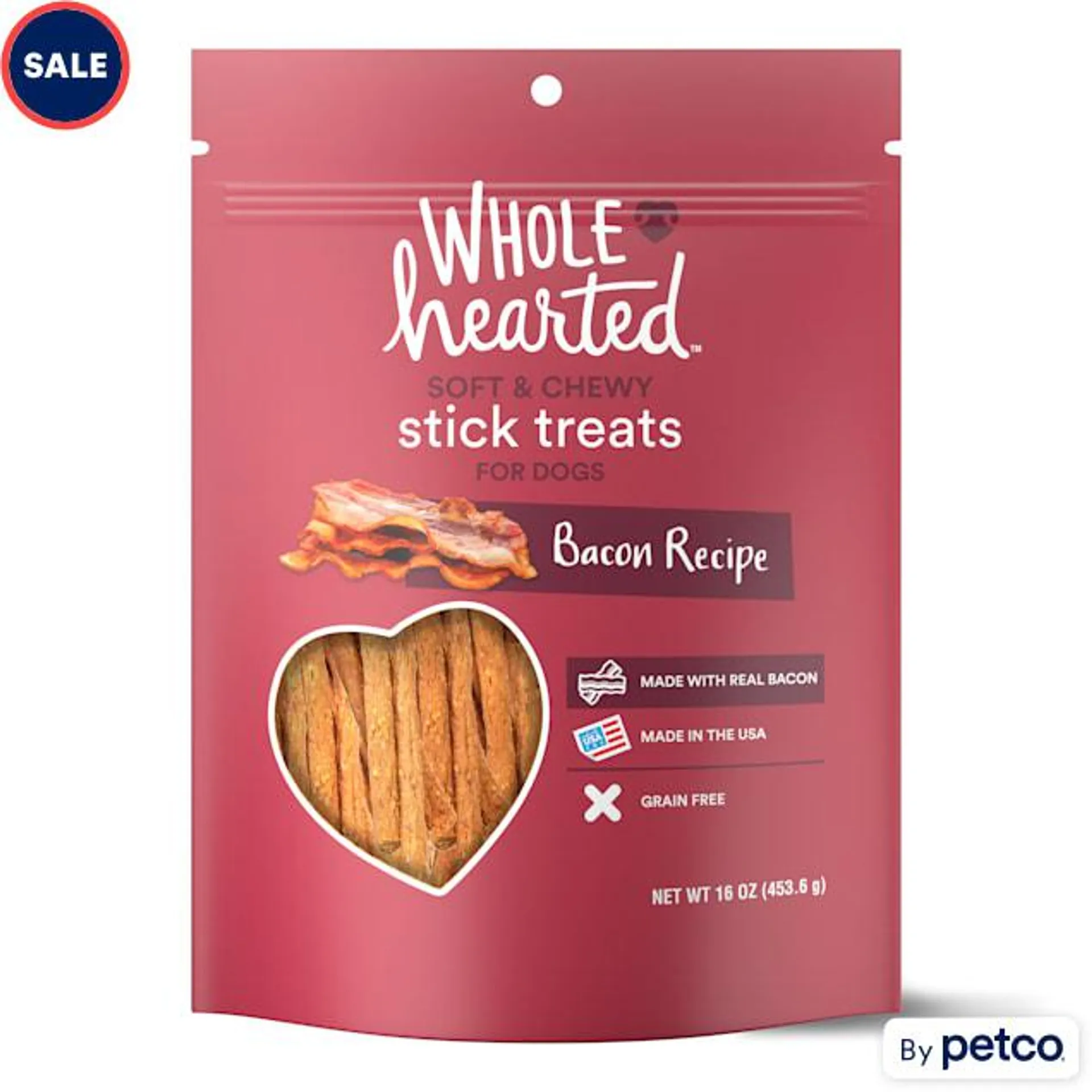 WholeHearted Grain Free Soft and Chewy Bacon Recipe Dog Stick Treats, 16 oz