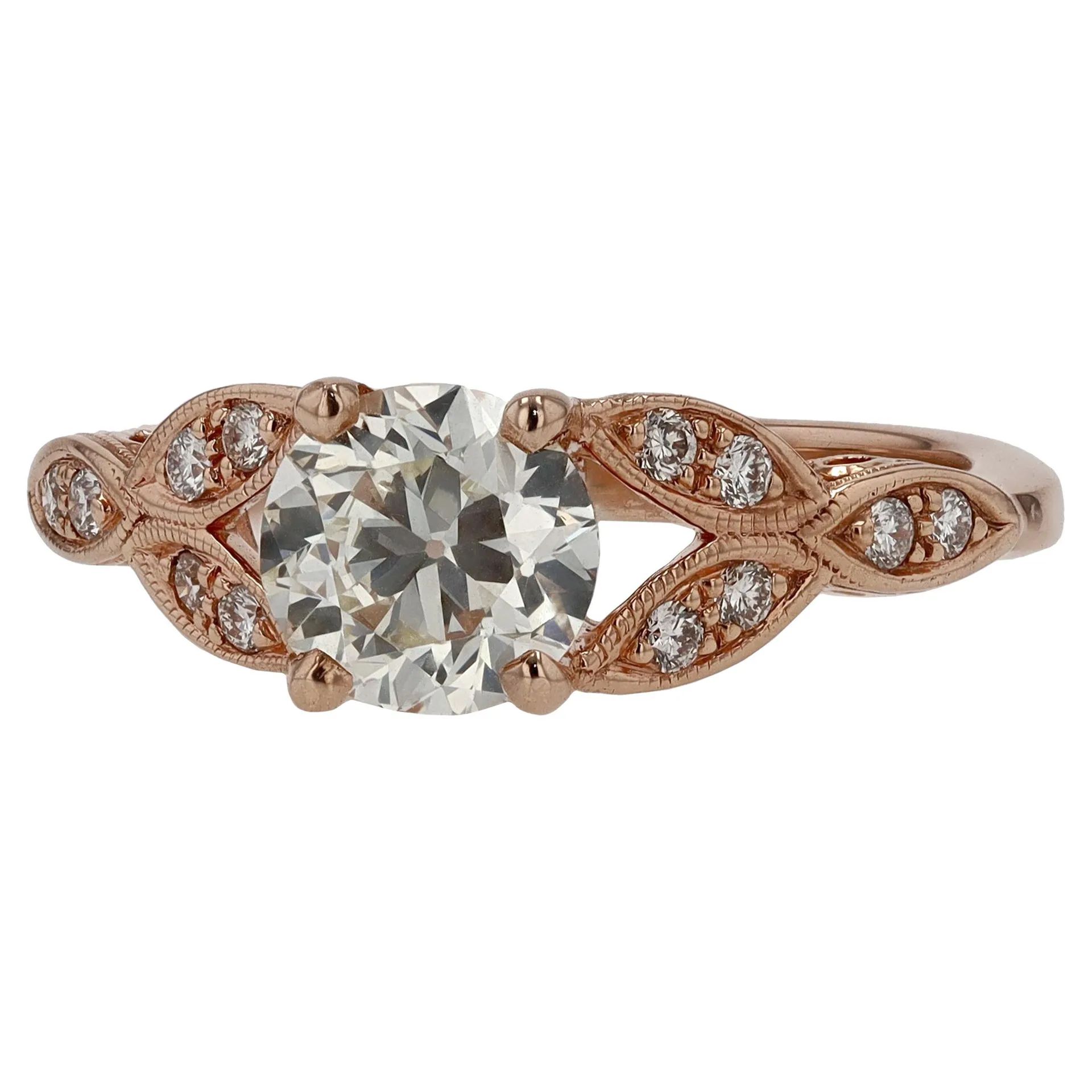 Edwardian Style Old European Cut Diamond Rose Gold Engagement Ring