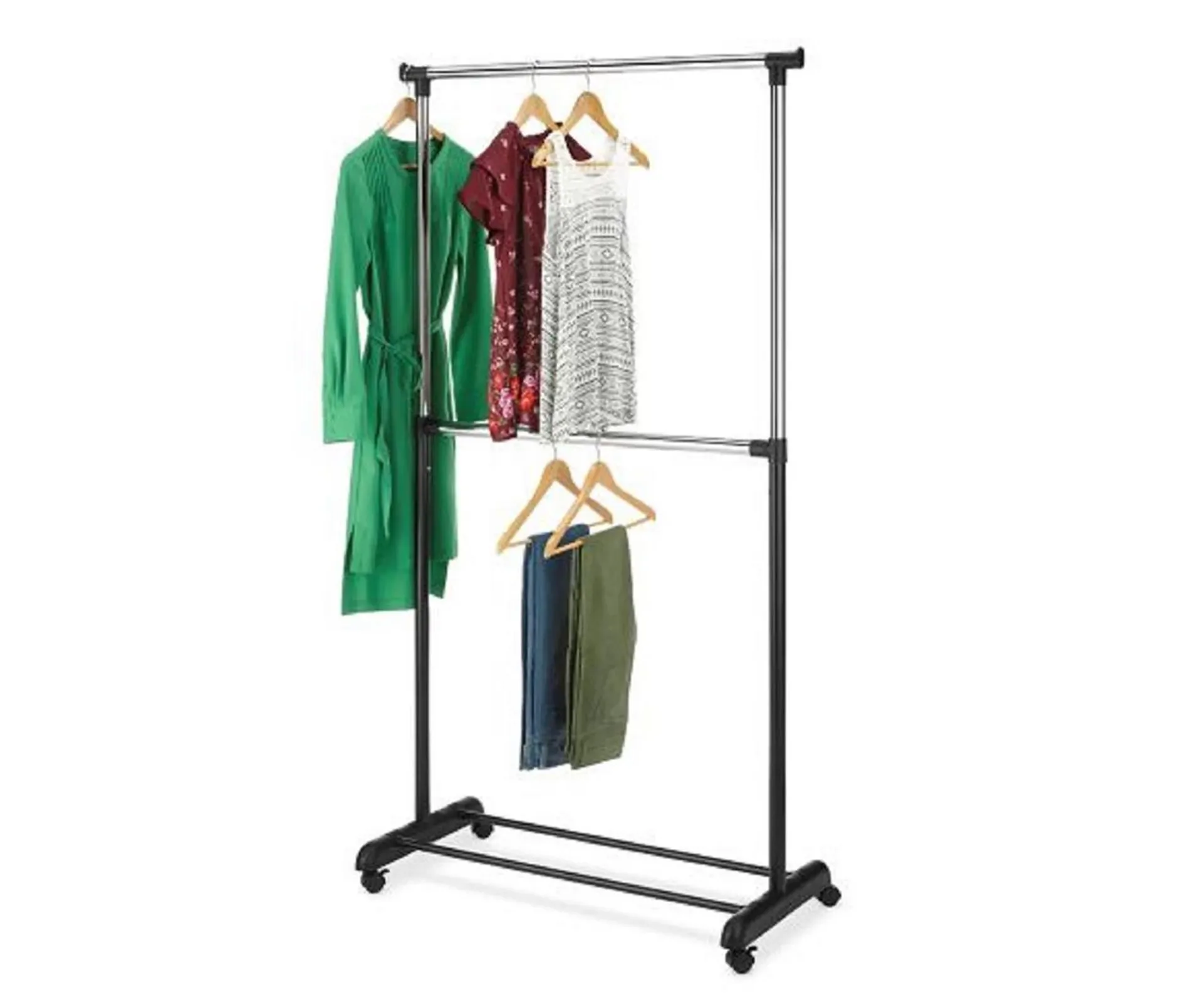 Matte Black 2-Tier Rolling 4-Wheel Garment Rack