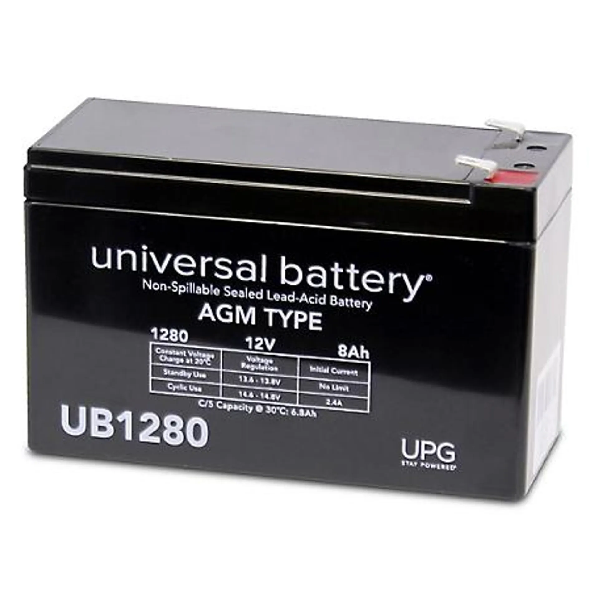 Universal Battery 12V 8Ah Sealed Lead Acid (SLA)/AGM Battery with F2 Terminals