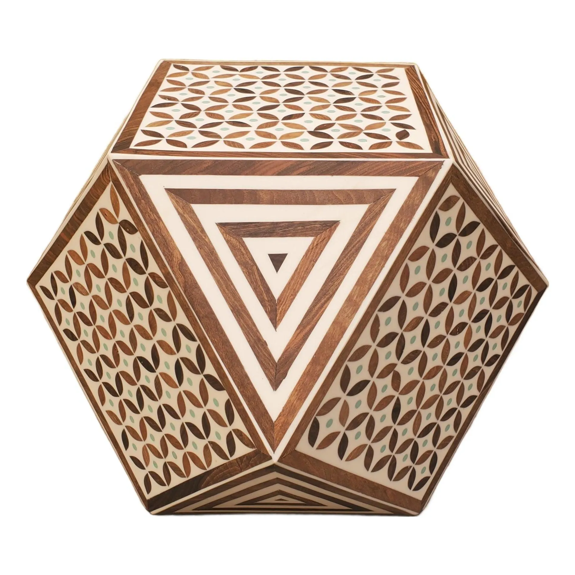 Contemporary Moroccan Resin and Walnut Wood End Table Aqua Dots