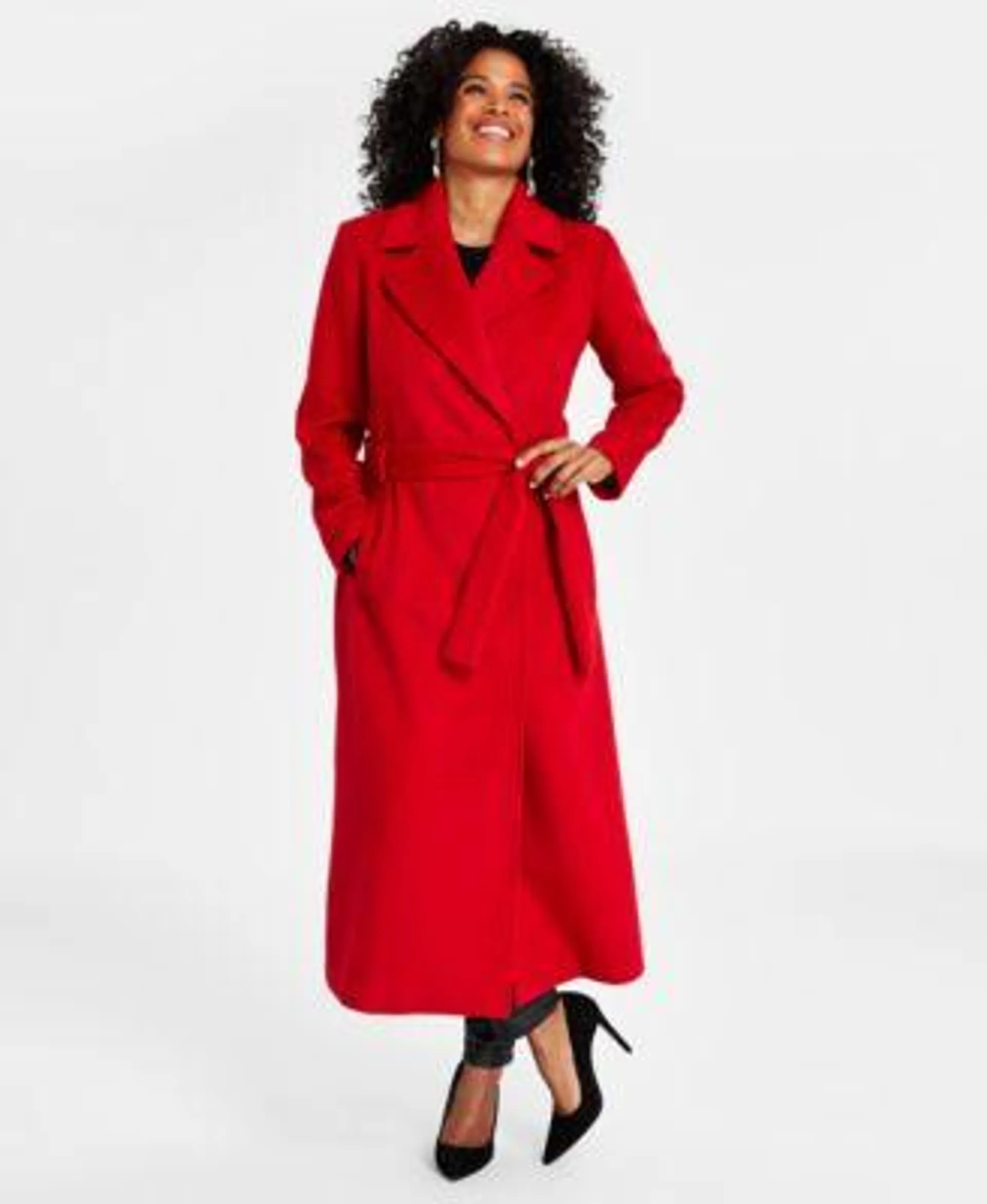 Women's Solid Belted Wool Coat, Created for Macy's