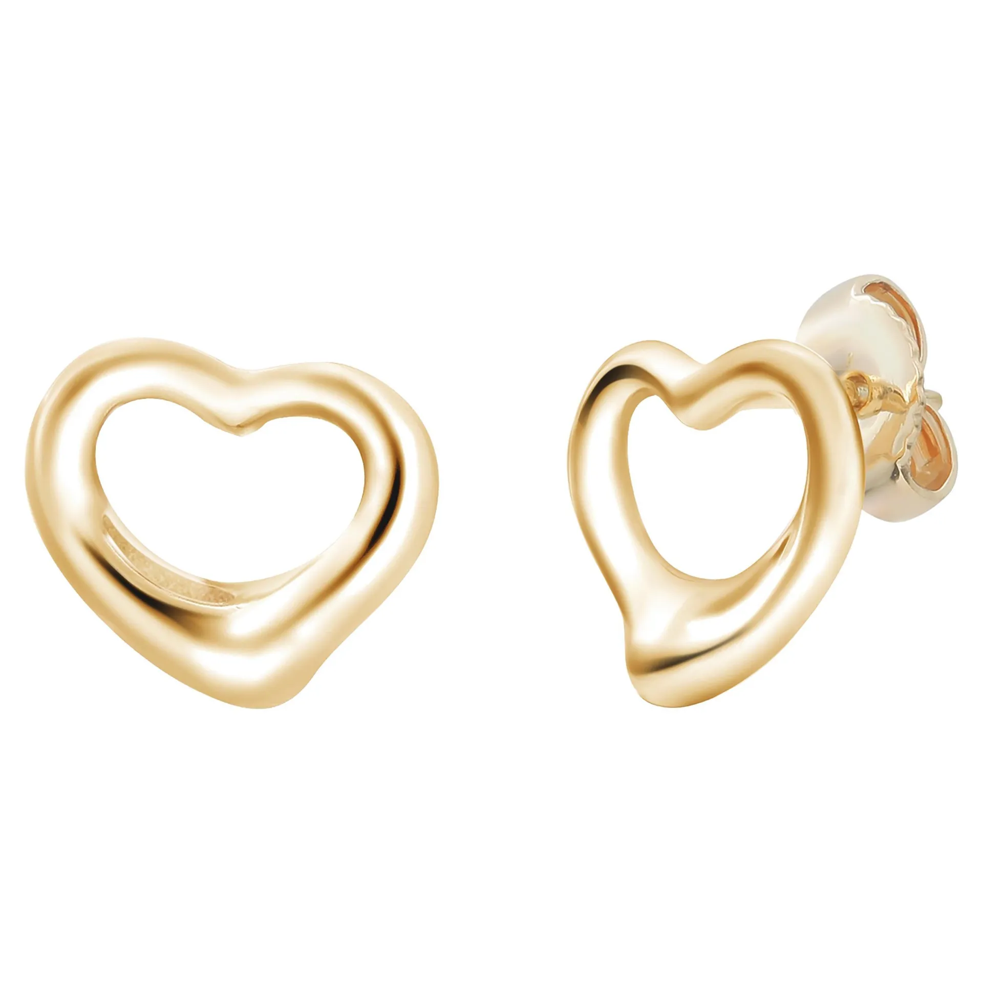 Elsa Peretti Tiffany Co Open Heart 0.43 Inch Earrings Eighteen Karat Yello Gold