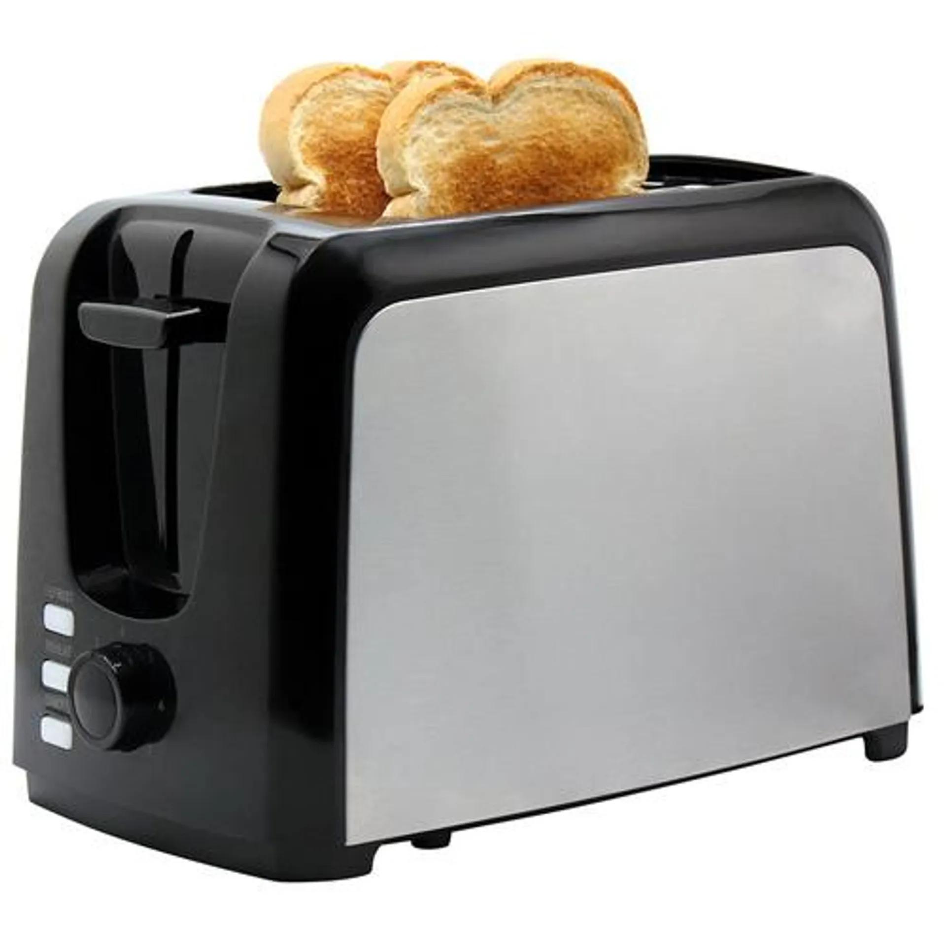 2-Slice 7-Shade Stainless Steel Toaster in Black with Reheat, Defrost and Cancel Functions