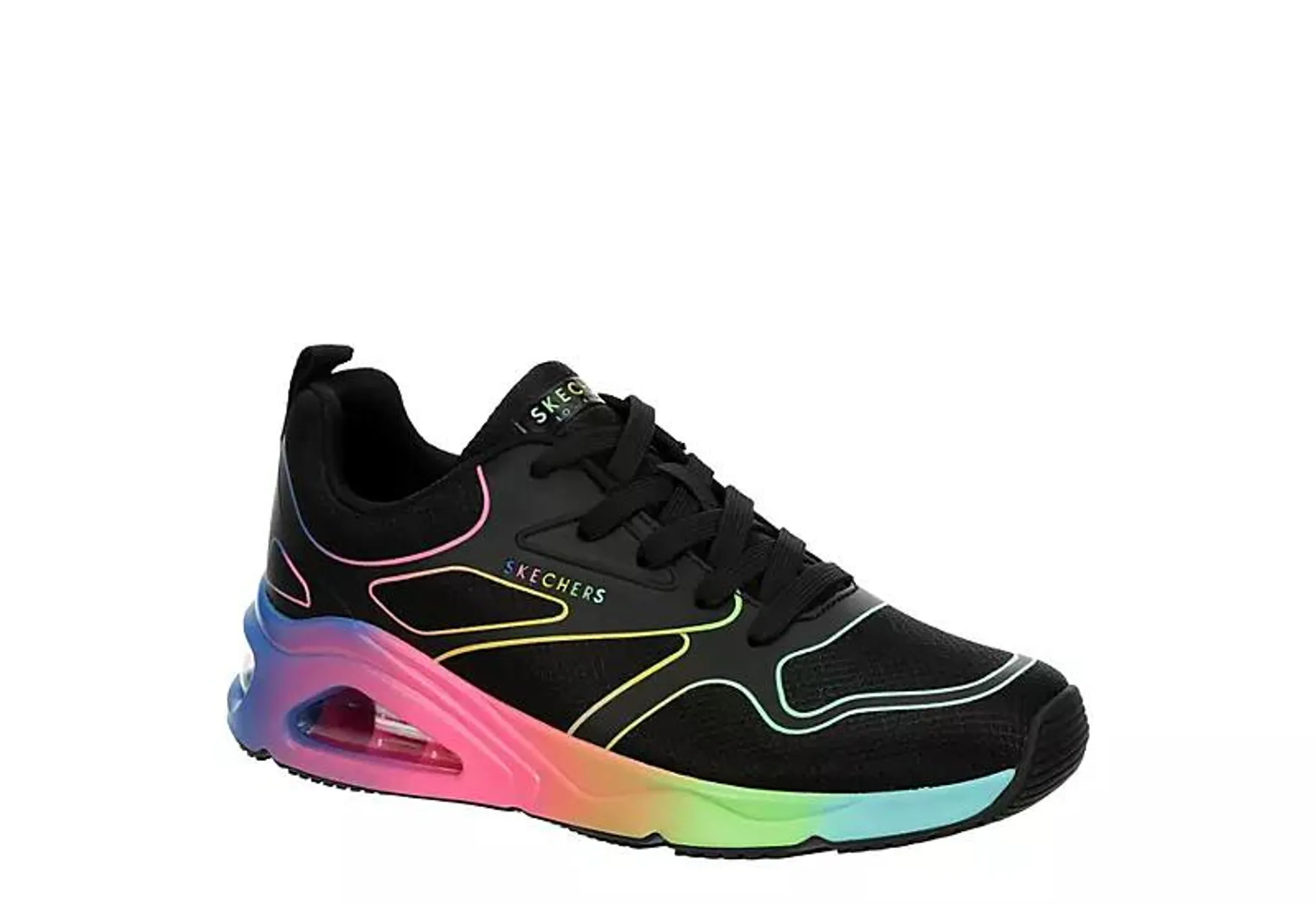 Skechers Womens Tres Air Uno Rainbow Roads Sneaker - Black