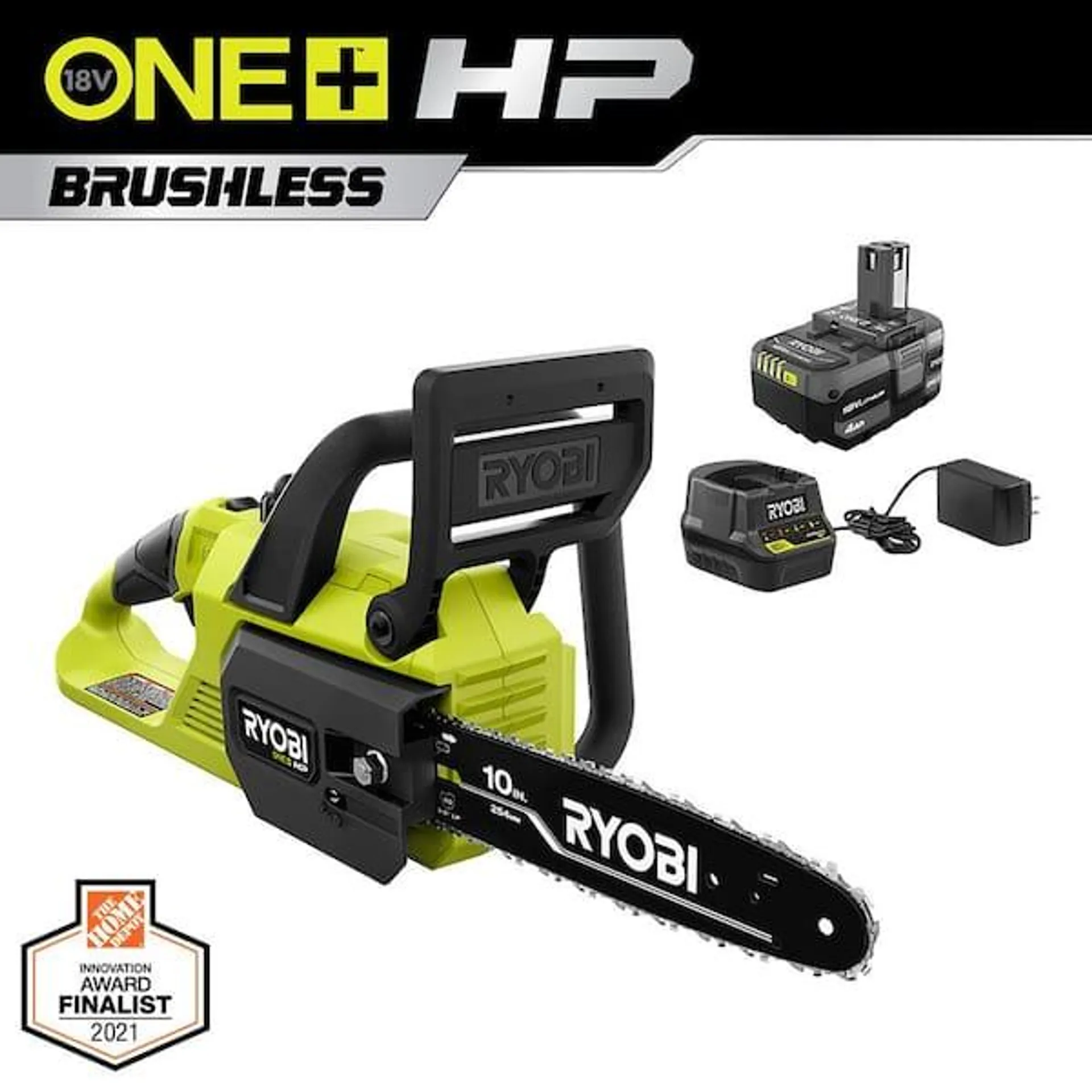 ONE+ HP 18V Brushless 10 in. Battery Chainsaw with 4.0 Ah Battery and Charger