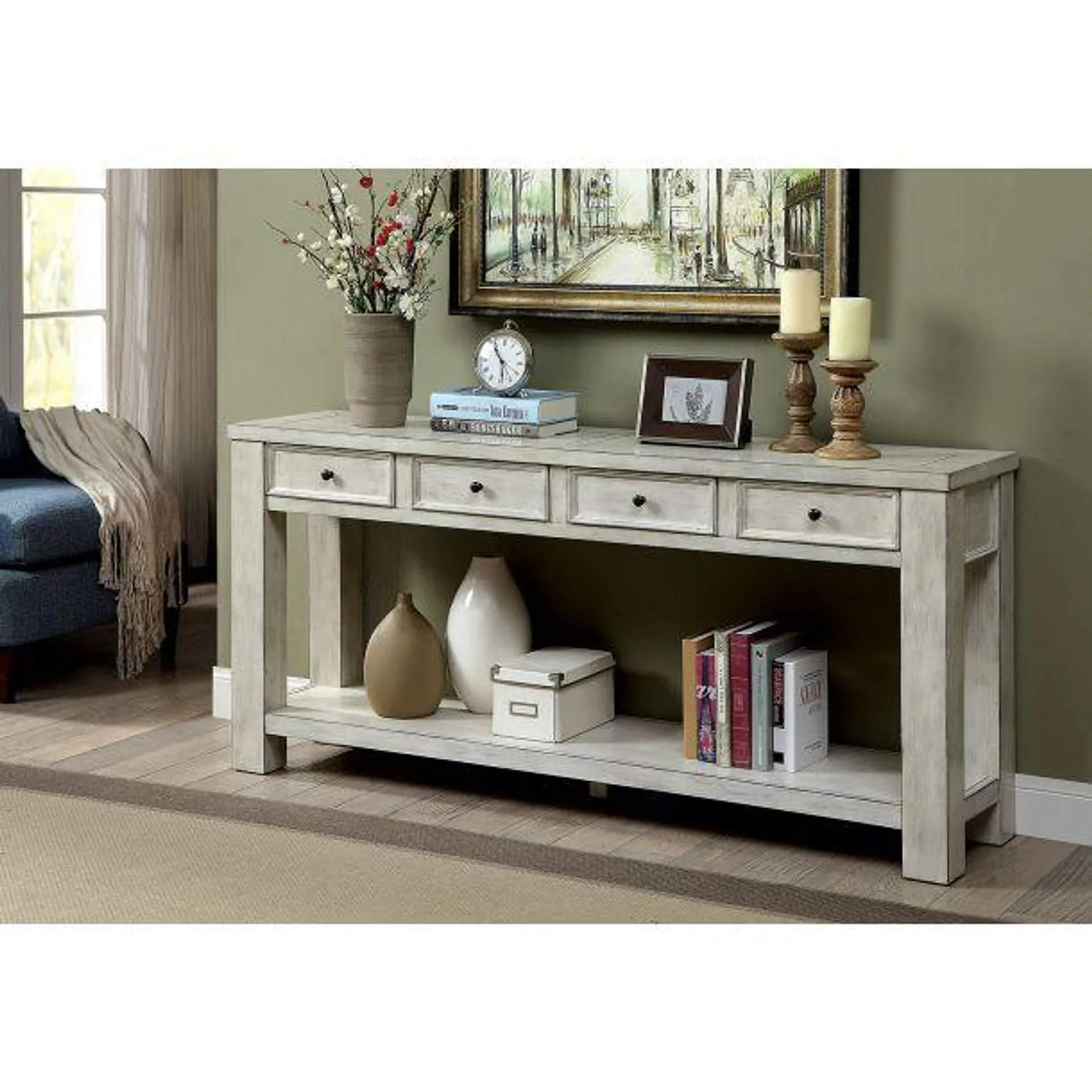 Meadow Sofa Table with Storage Drawers by Furniture of America - Antique White