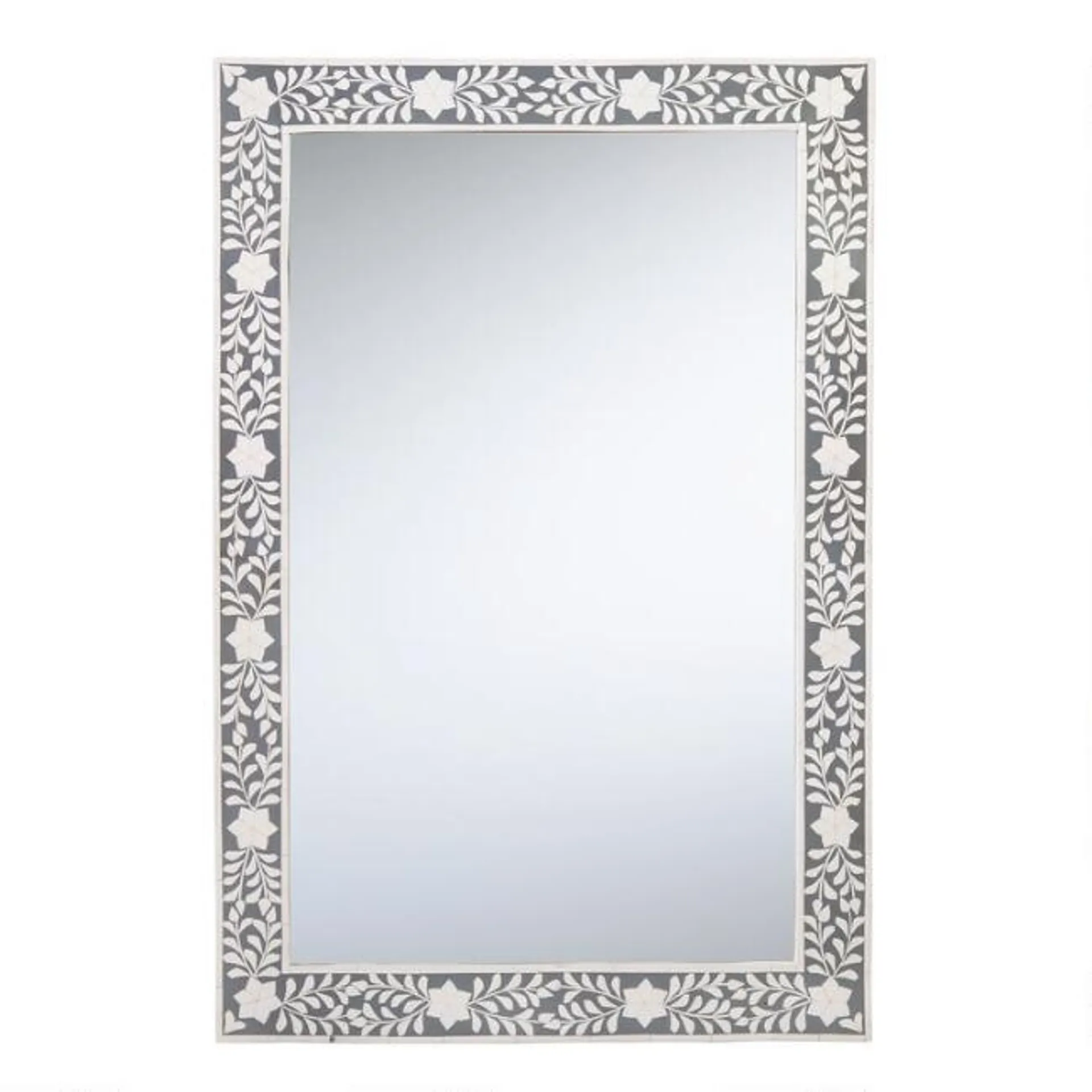 Gray and White Floral Inlay Wall Mirror