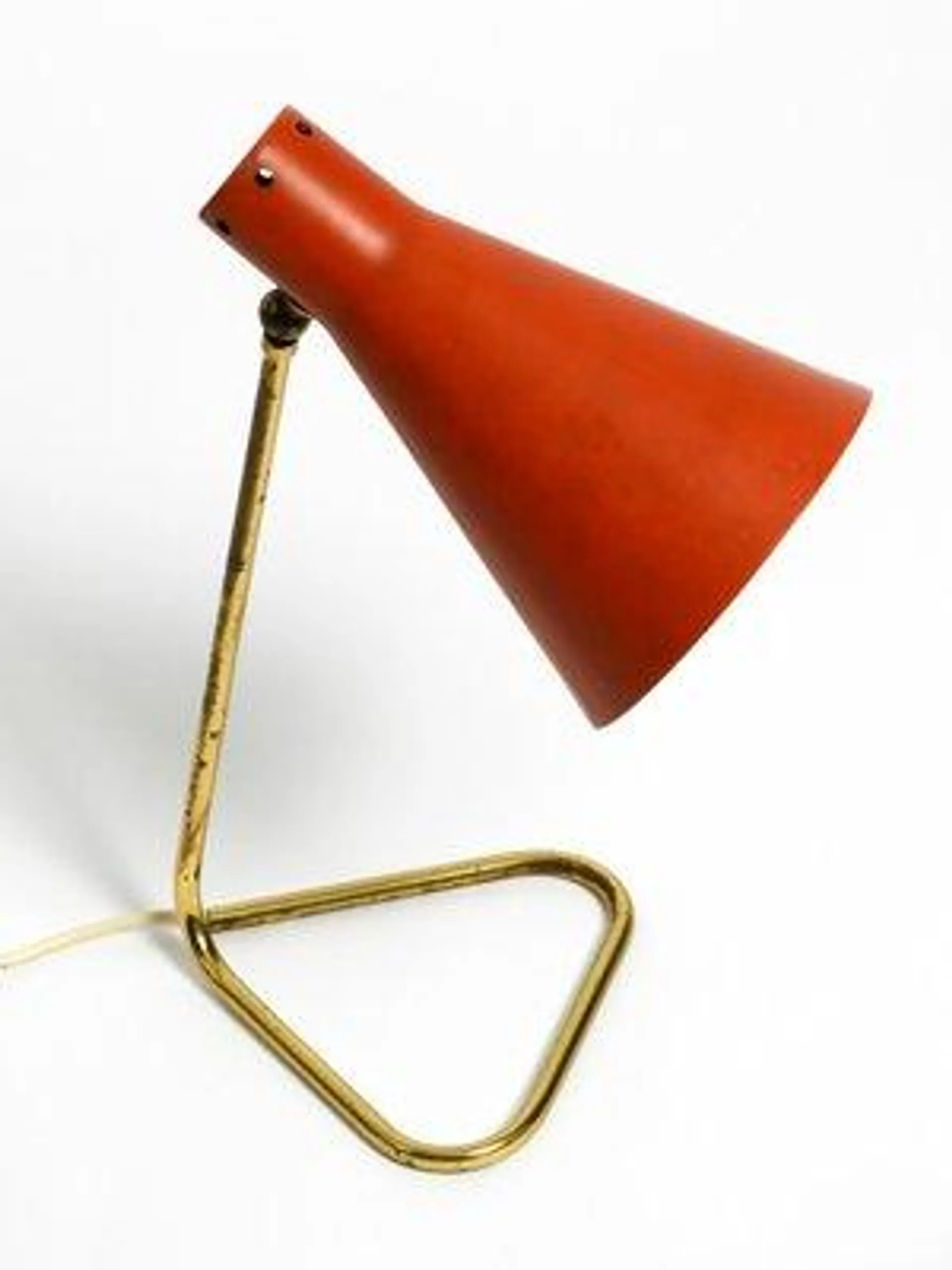 Large Mid-Century Modern Brass Table Lamp with Brick Red Shade, 1950s