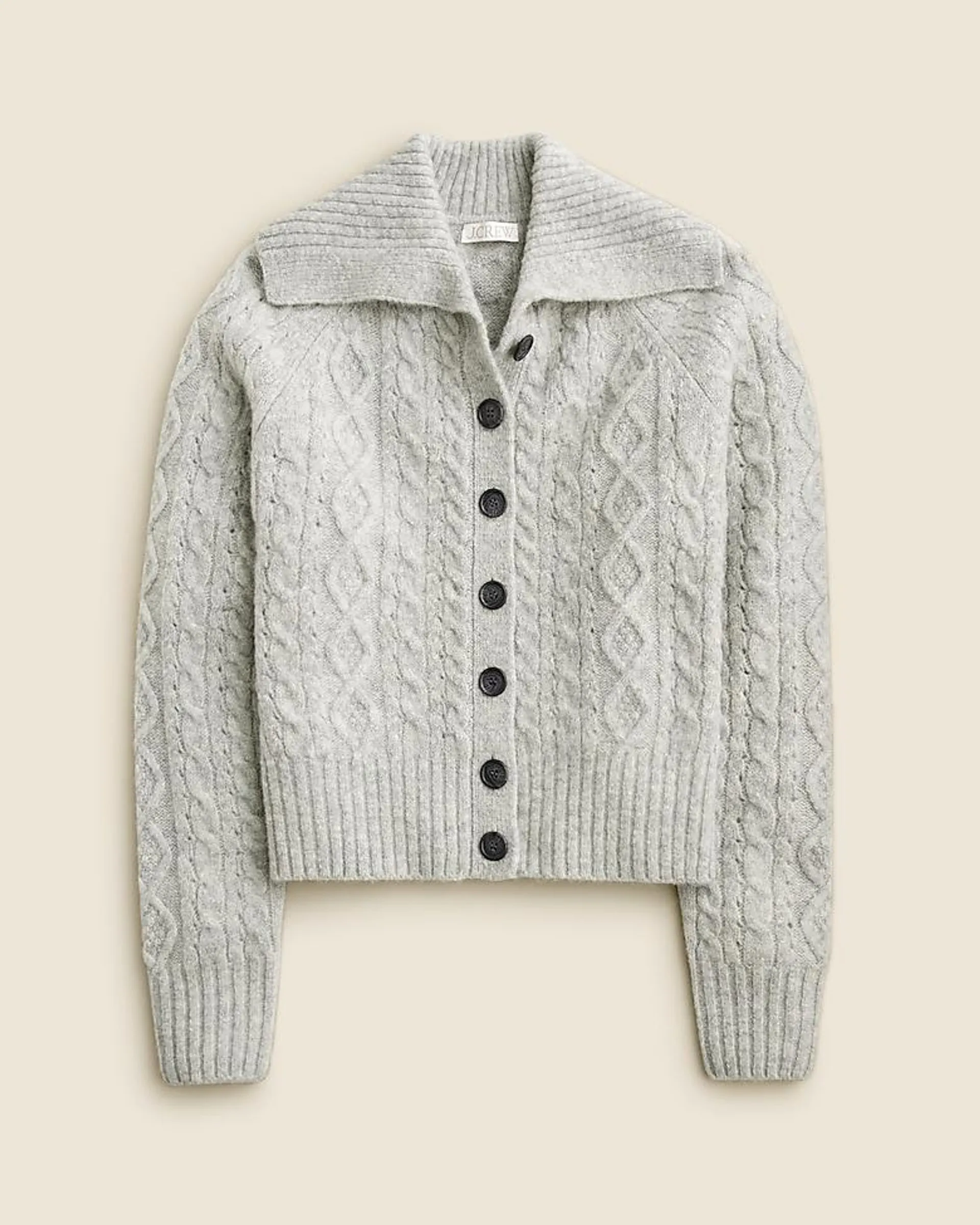 Collared cable-knit cardigan sweater