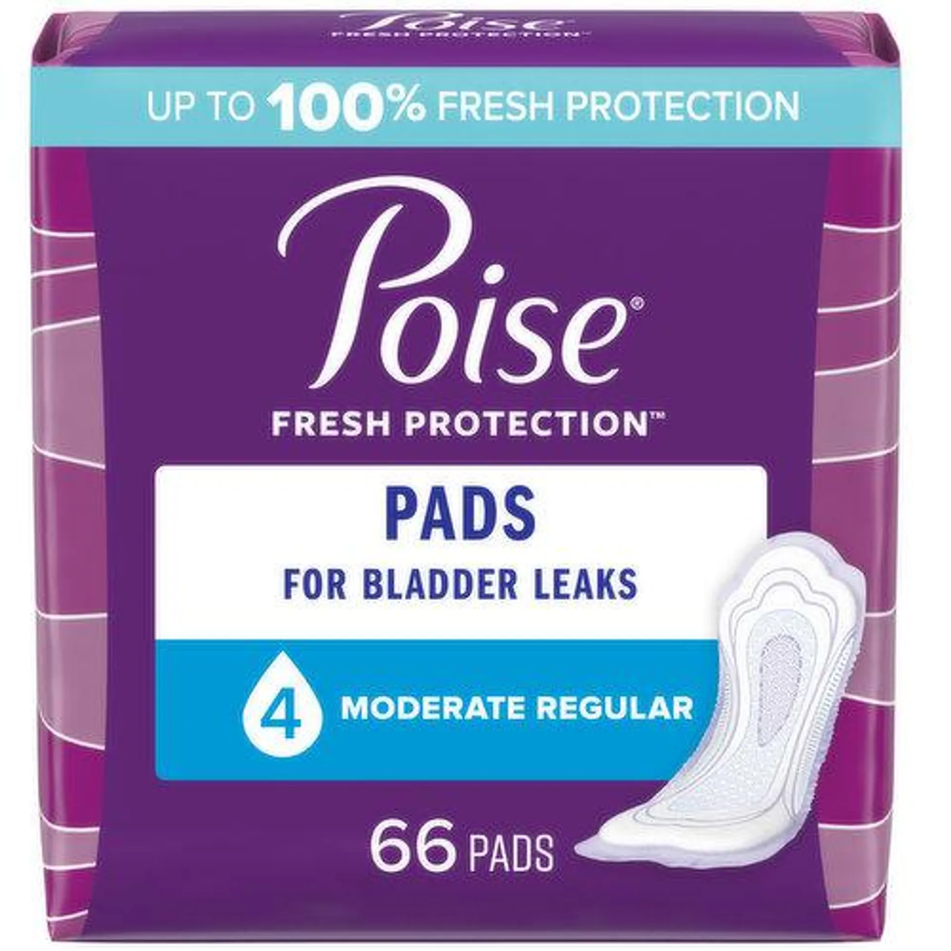 Poise Fresh Protection Pads, Moderate, Regular Length, 66 Each