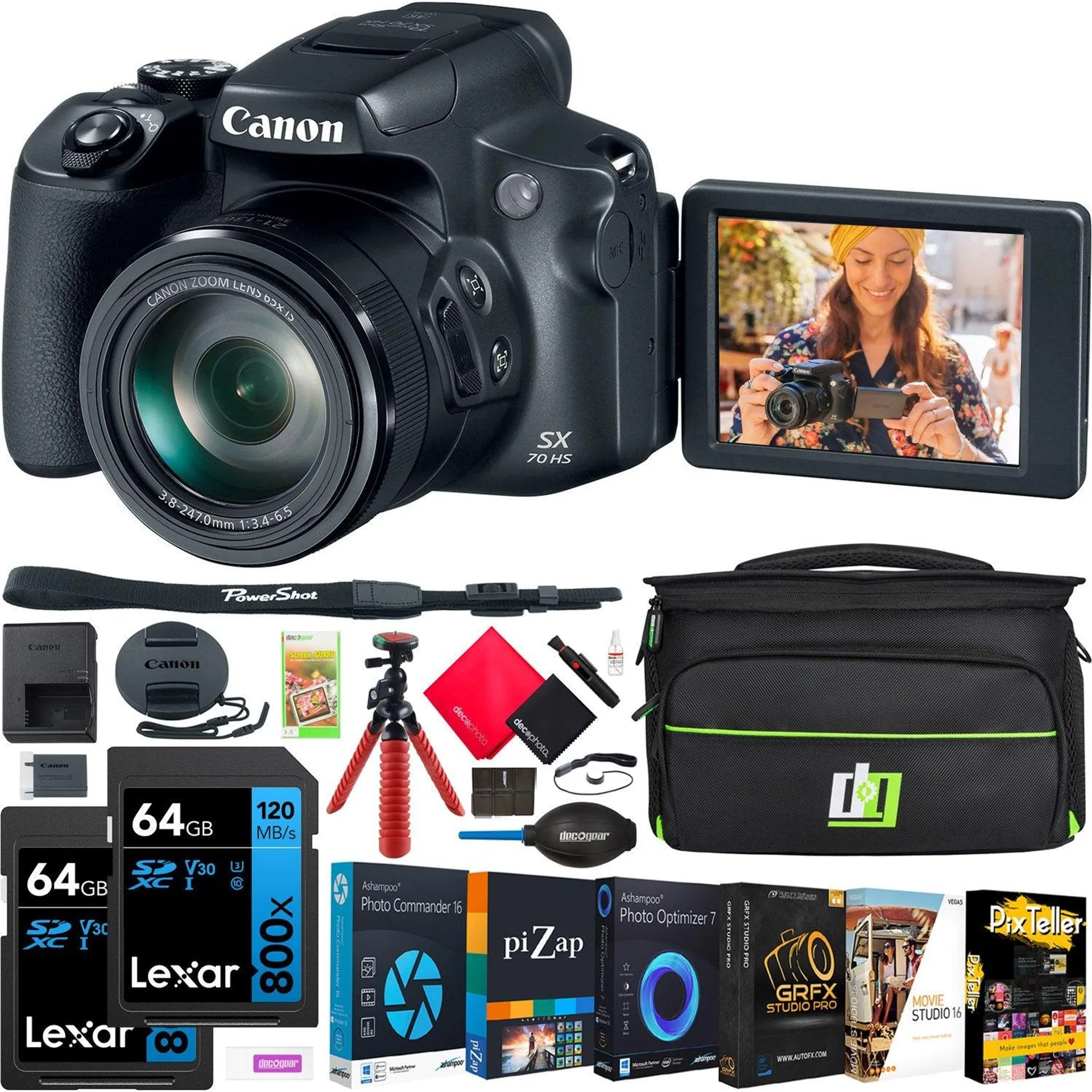 Canon PowerShot SX70 HS 20.3MP 65x Optical Zoom Digital Camera w/ Accessories Bundle