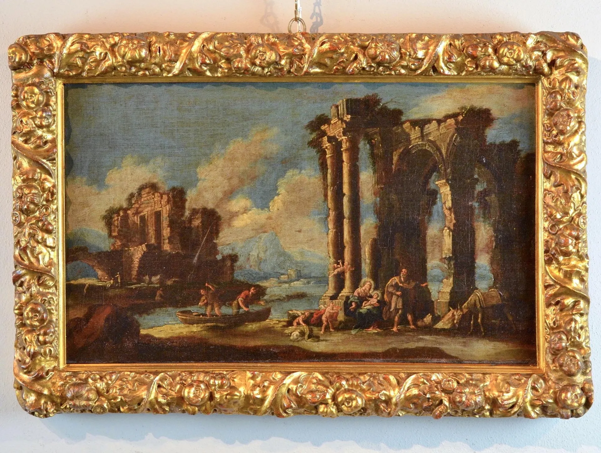 Nicola Viso Paint Oil on canvas Landscape Italy Art18th Century Capriccio Architectural 1700-1750