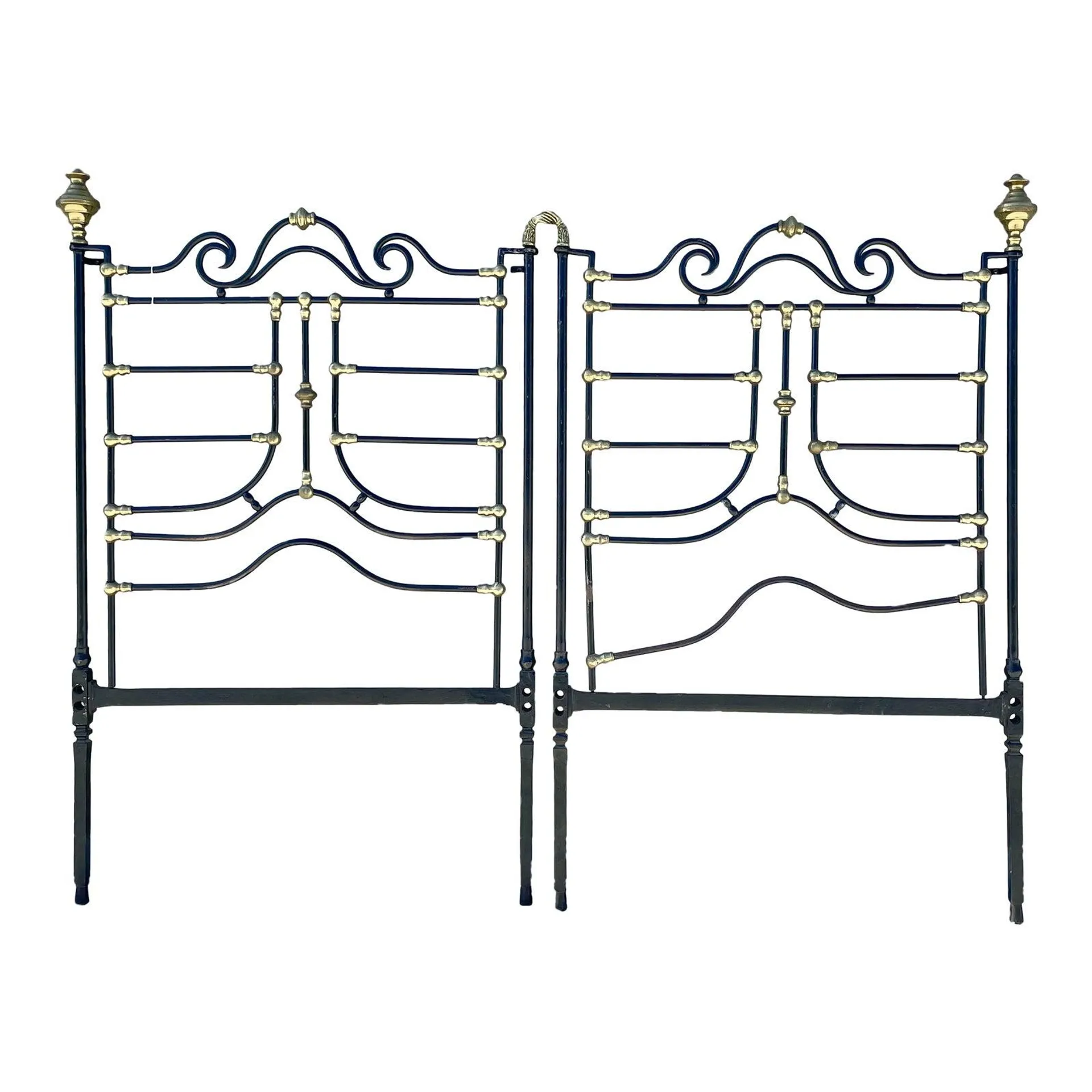 1920s Vintage Brass & Iron Queen Size Headboard