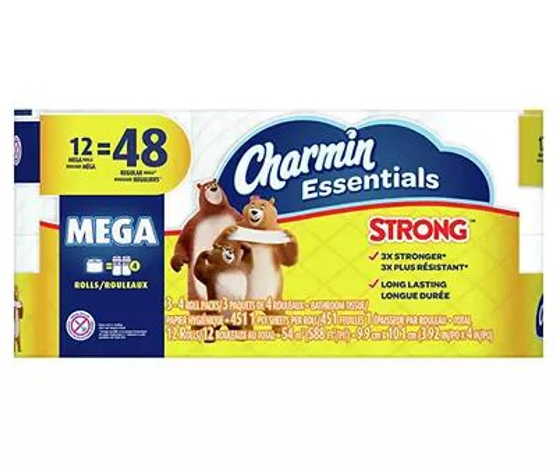 Charmin Essentials Strong Toilet Paper 12 Mega Roll, 451 Sheets Per Roll