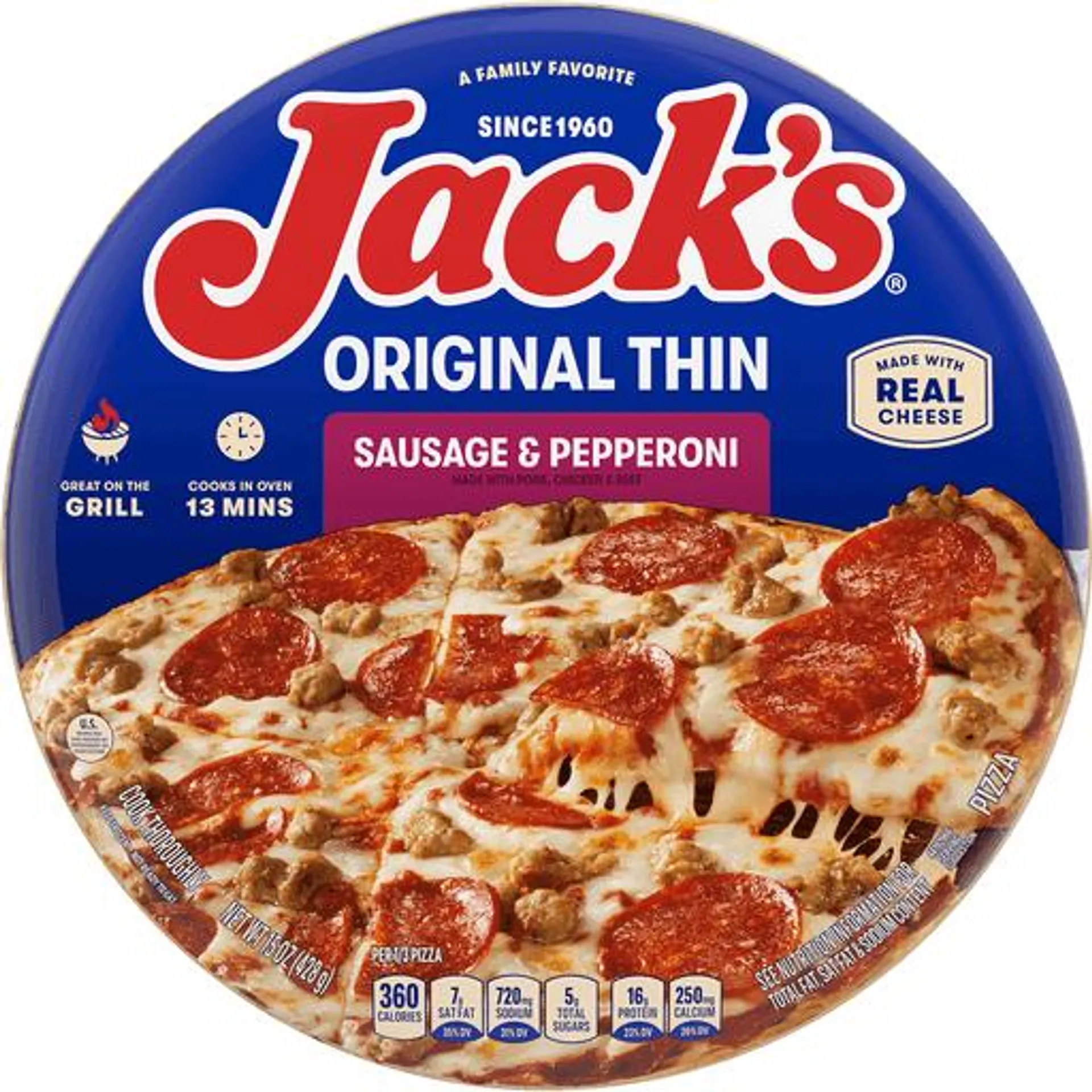 Jack's Pizza, Original Thin, Sausage & Pepperoni 15 oz