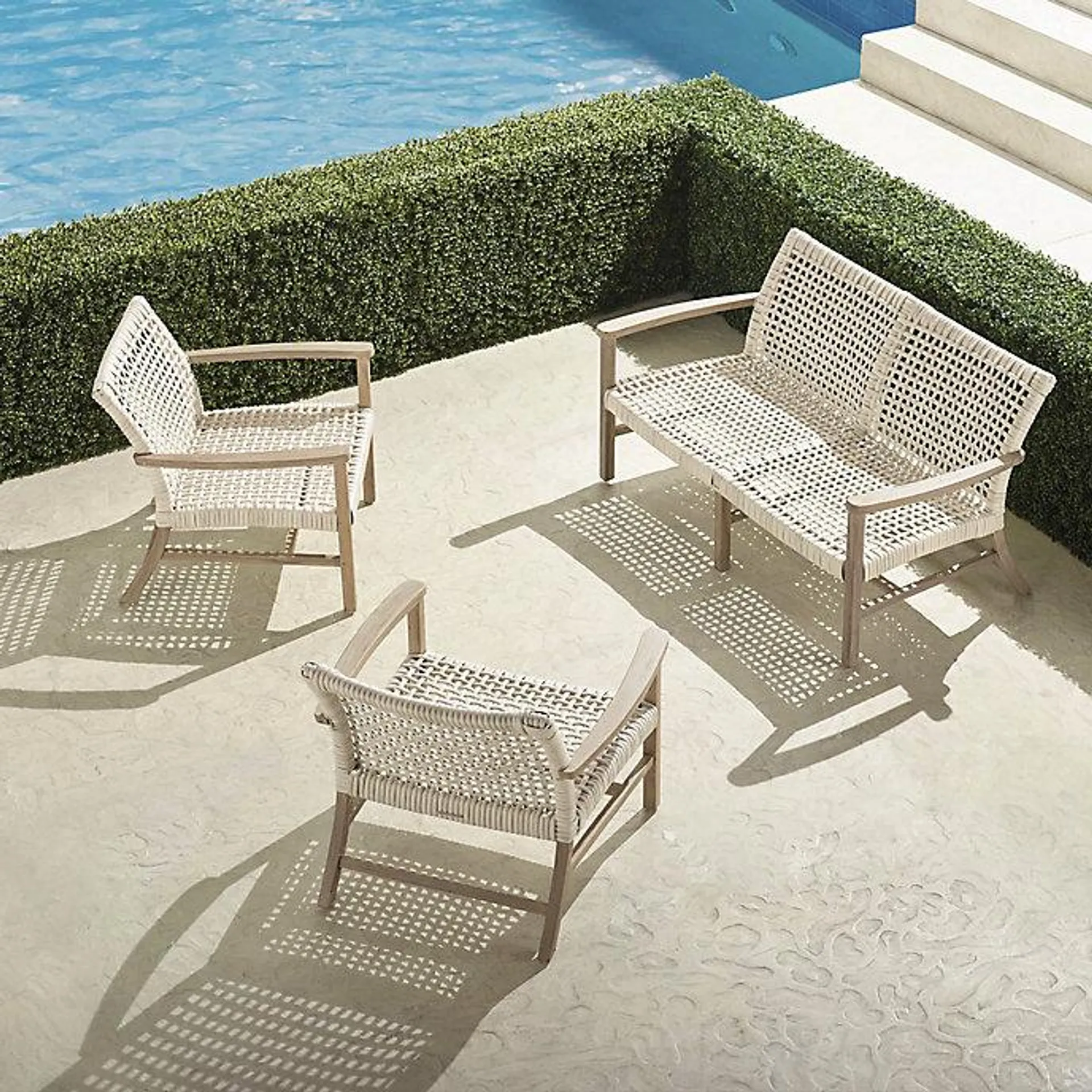 Isola 3-pc. Loveseat Set in Weathered Teak & Washed White Wicker