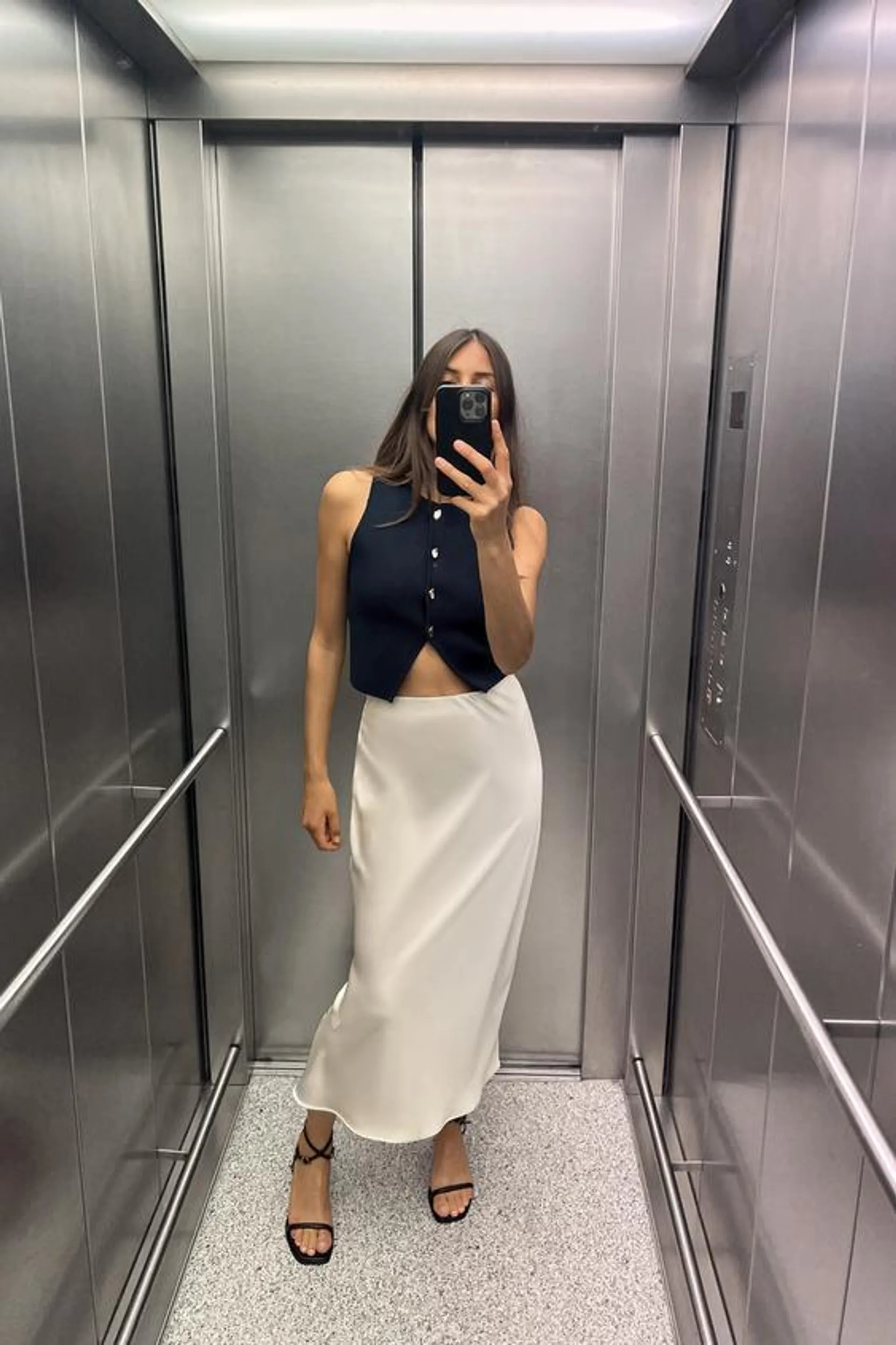 SATIN EFFECT MIDI SKIRT