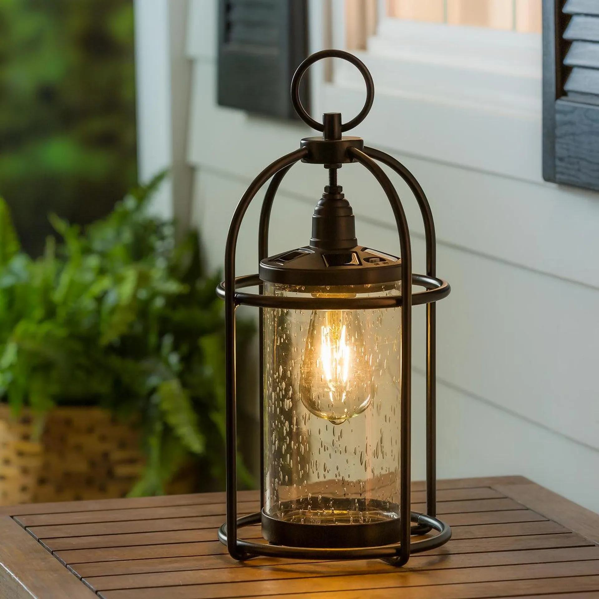 Solar Metal and Bubble Glass Vintage Lantern