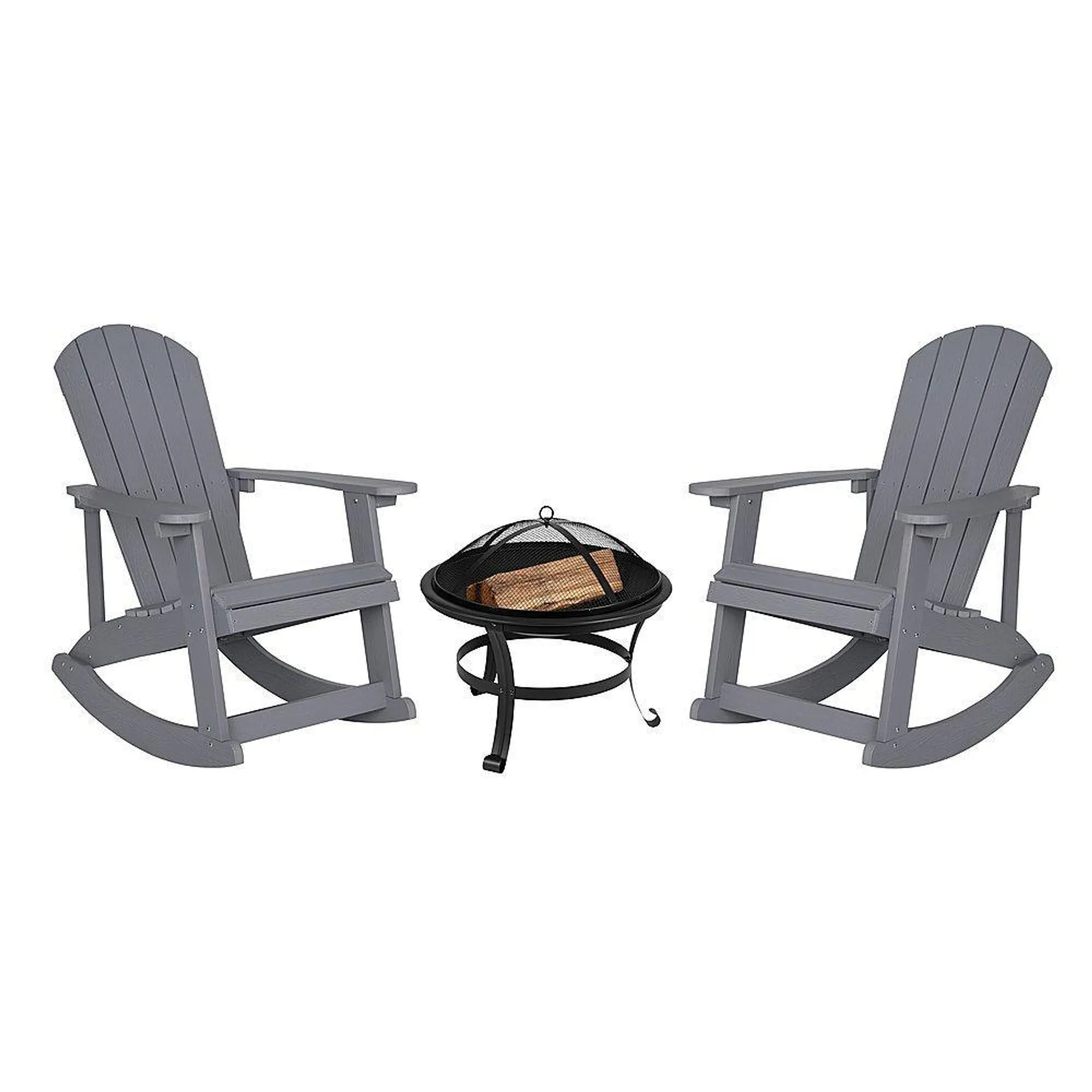 Savannah Rocking Patio Chairs and Fire Pit - Gray