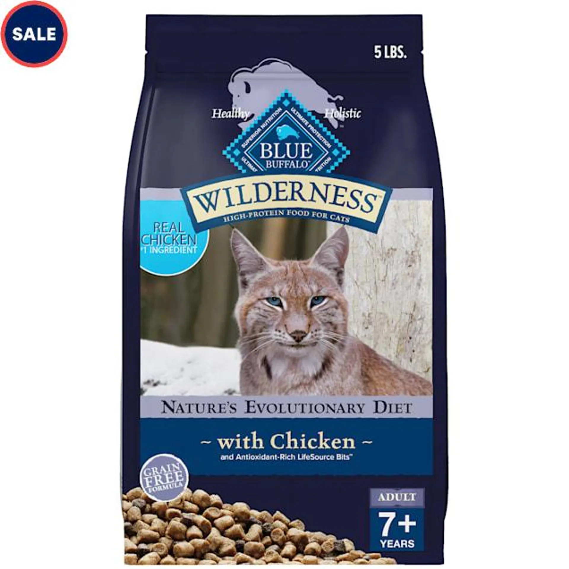 Blue Buffalo Blue Wilderness Natural High Protein, Chicken, Mature Dry Cat Food, 5 lbs.