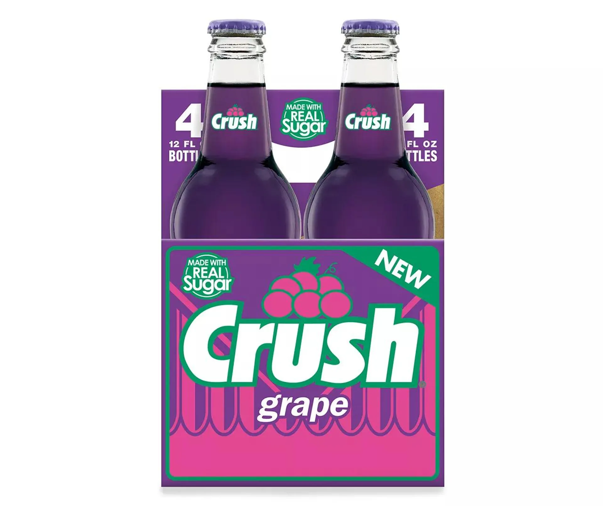 Crush Grape Soda Made with Sugar, 12 Fl Oz Glass Bottles, 4 Pack