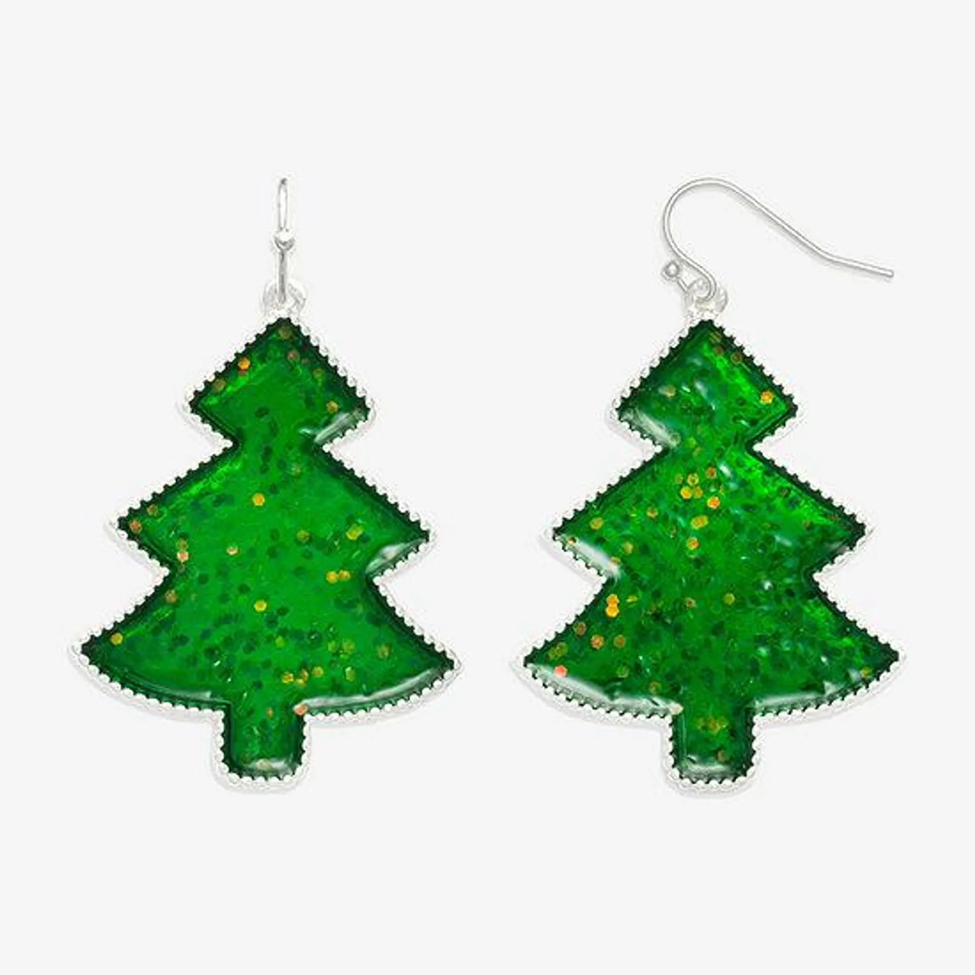 Mixit Silver Tone & Green Christmas Tree Cubic Zirconia Drop Earrings