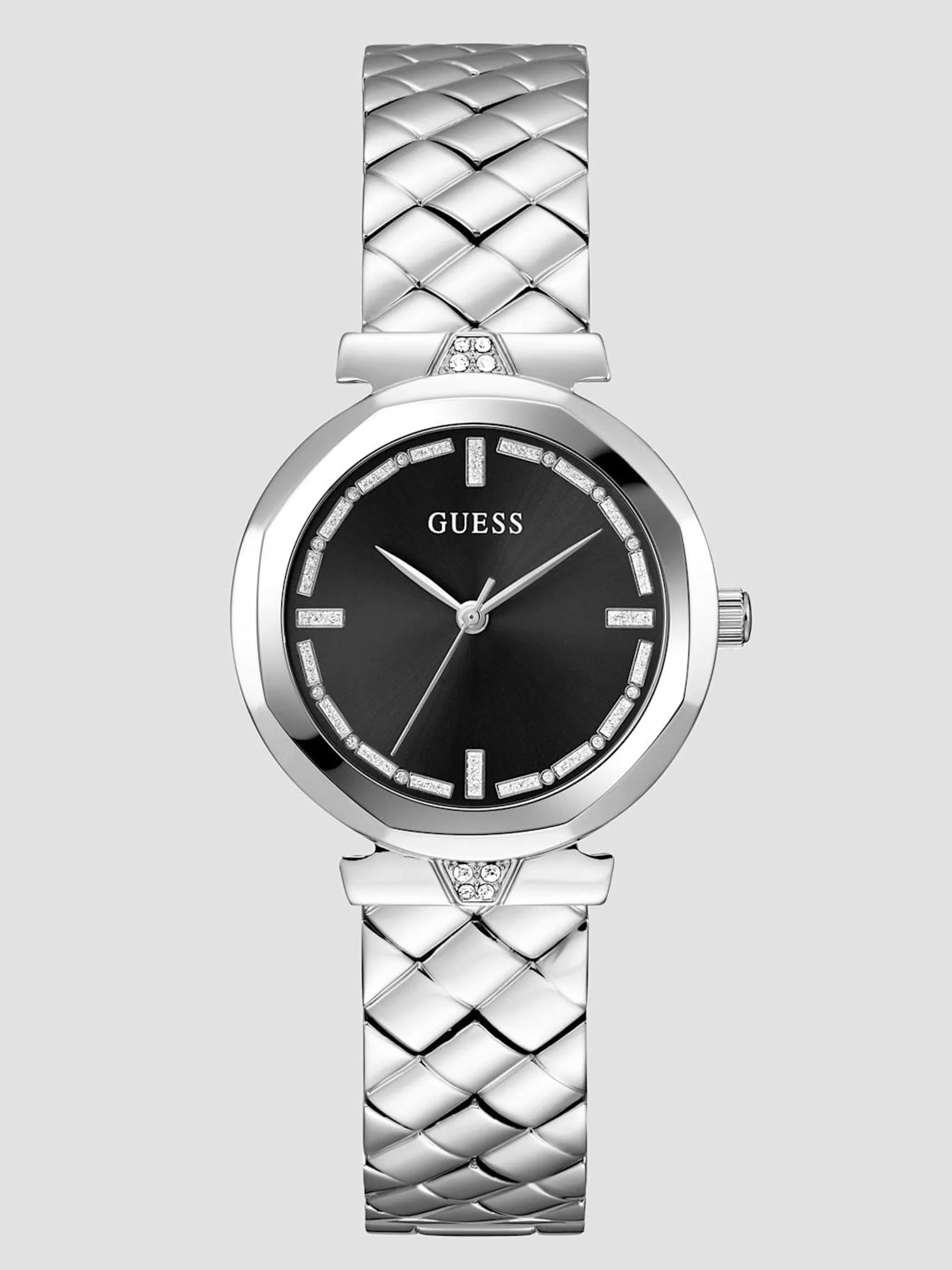 Silver-Tone and Black Glitter Analog Watch