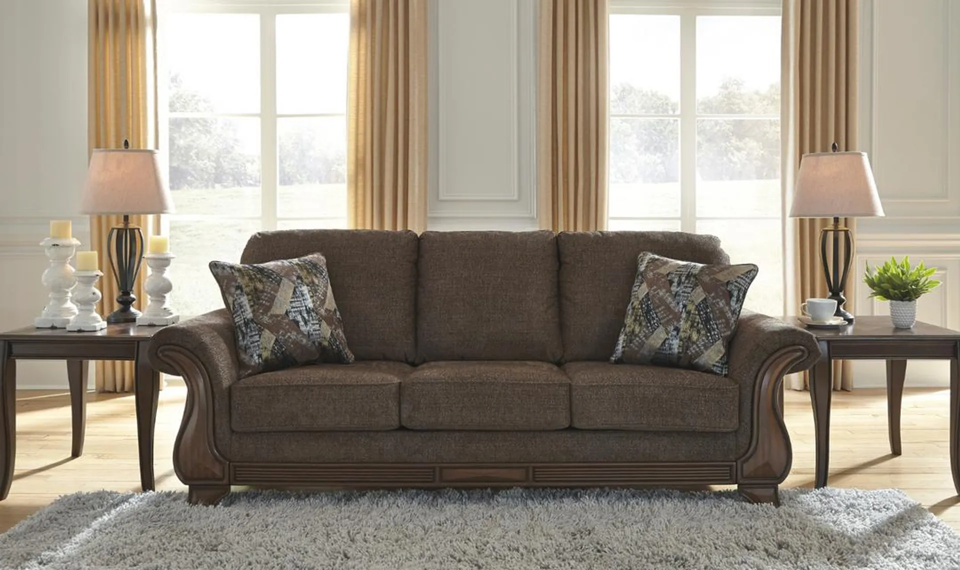 Modern Heritage Miltonwood 3-Seater Stationary Fabric Sofa in Teak