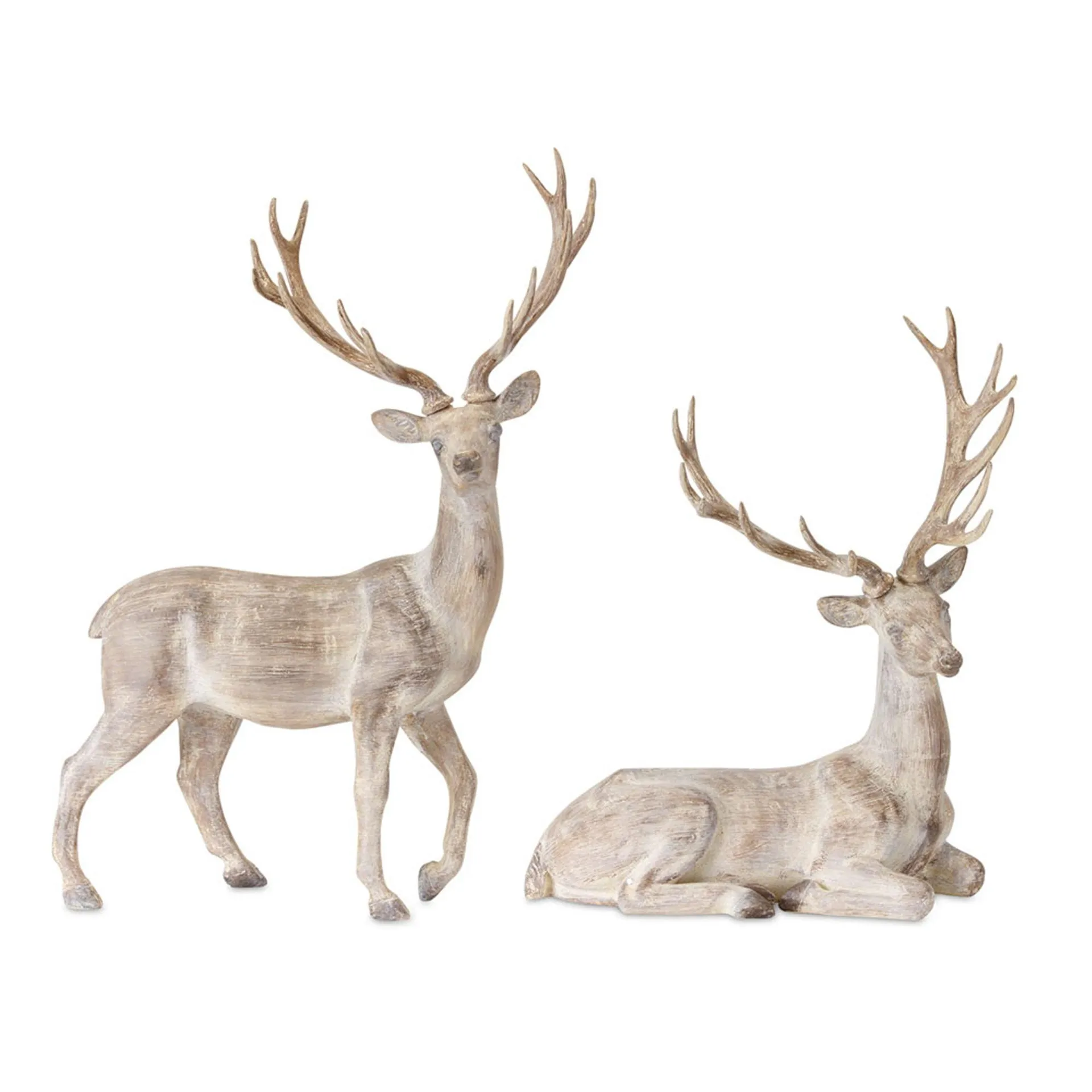 Washed Stone Deer Figurine, Set of 2