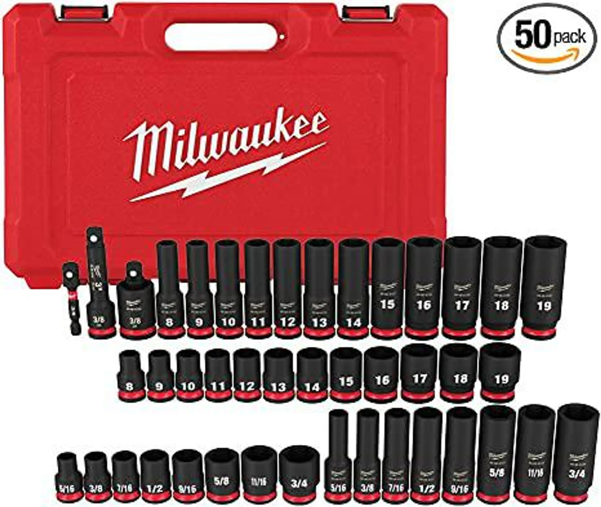 Milwaukee 49-66-7009 43PC SHOCKWAVE Impact Duty 3/8" Drive SAE & Metric Deep 6 Point Socket Set
