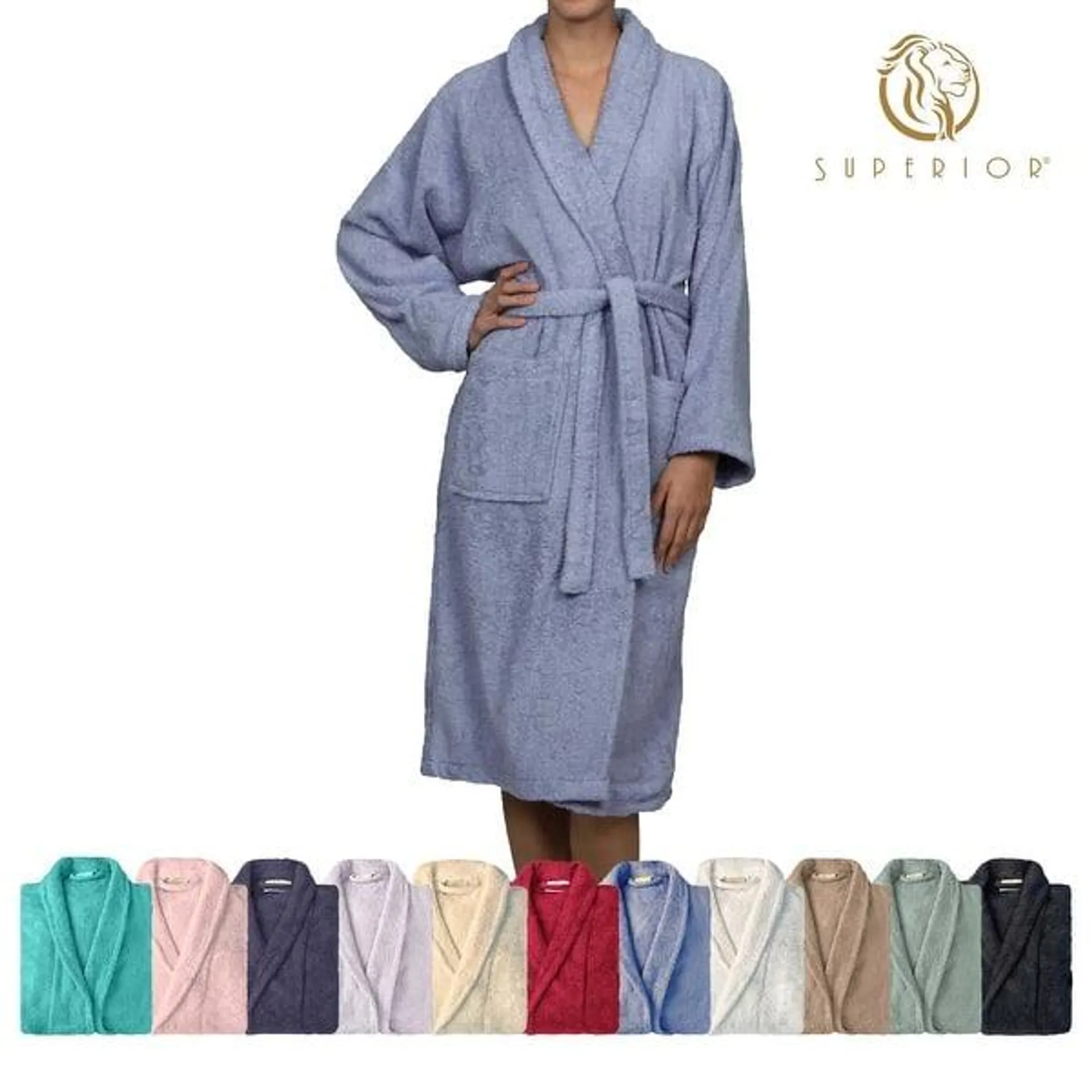 100% Cotton Soft Terry Adult Unisex Lightweight Bathrobe by Superior