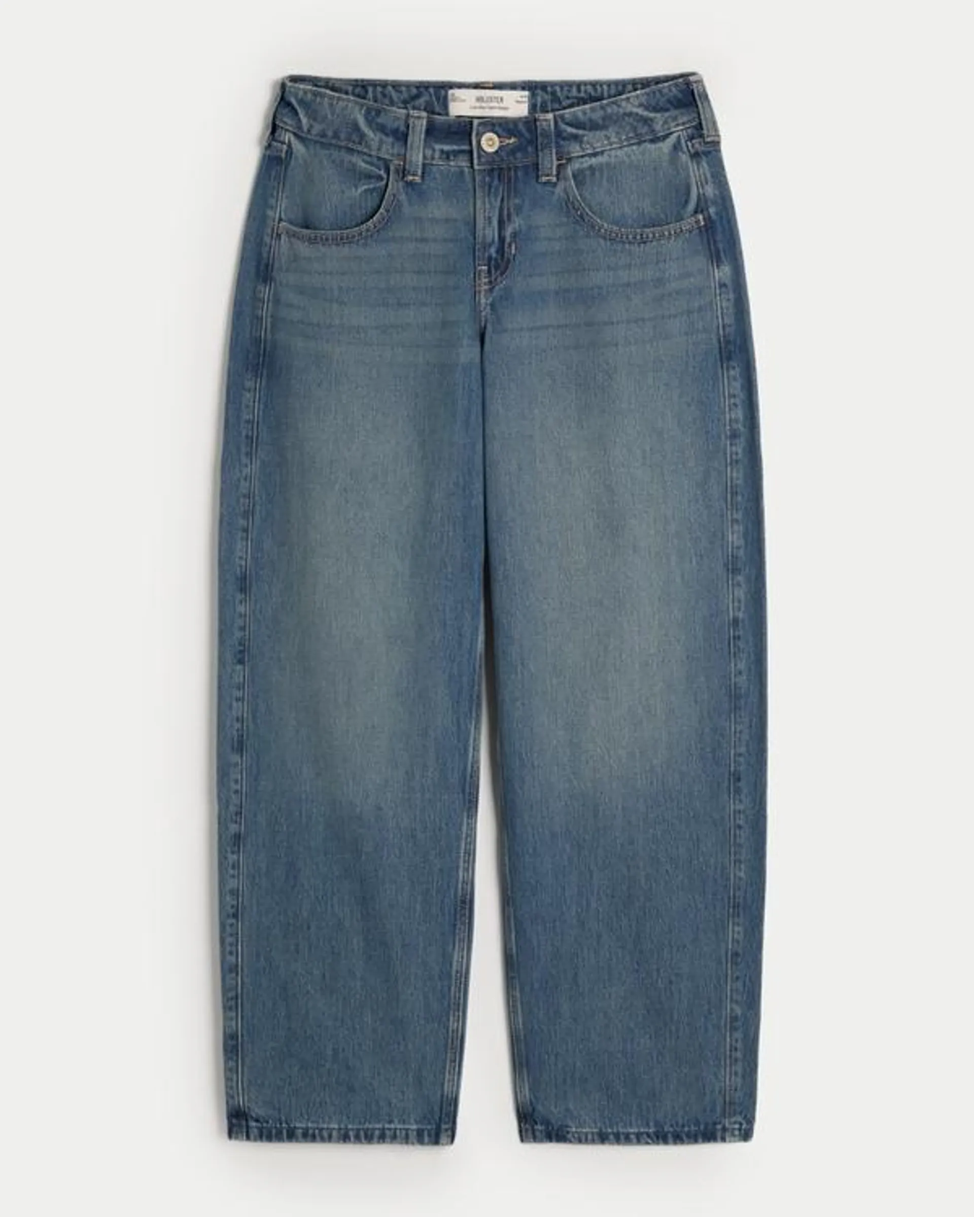 Low-Rise Medium Wash Tapered Baggy Jeans