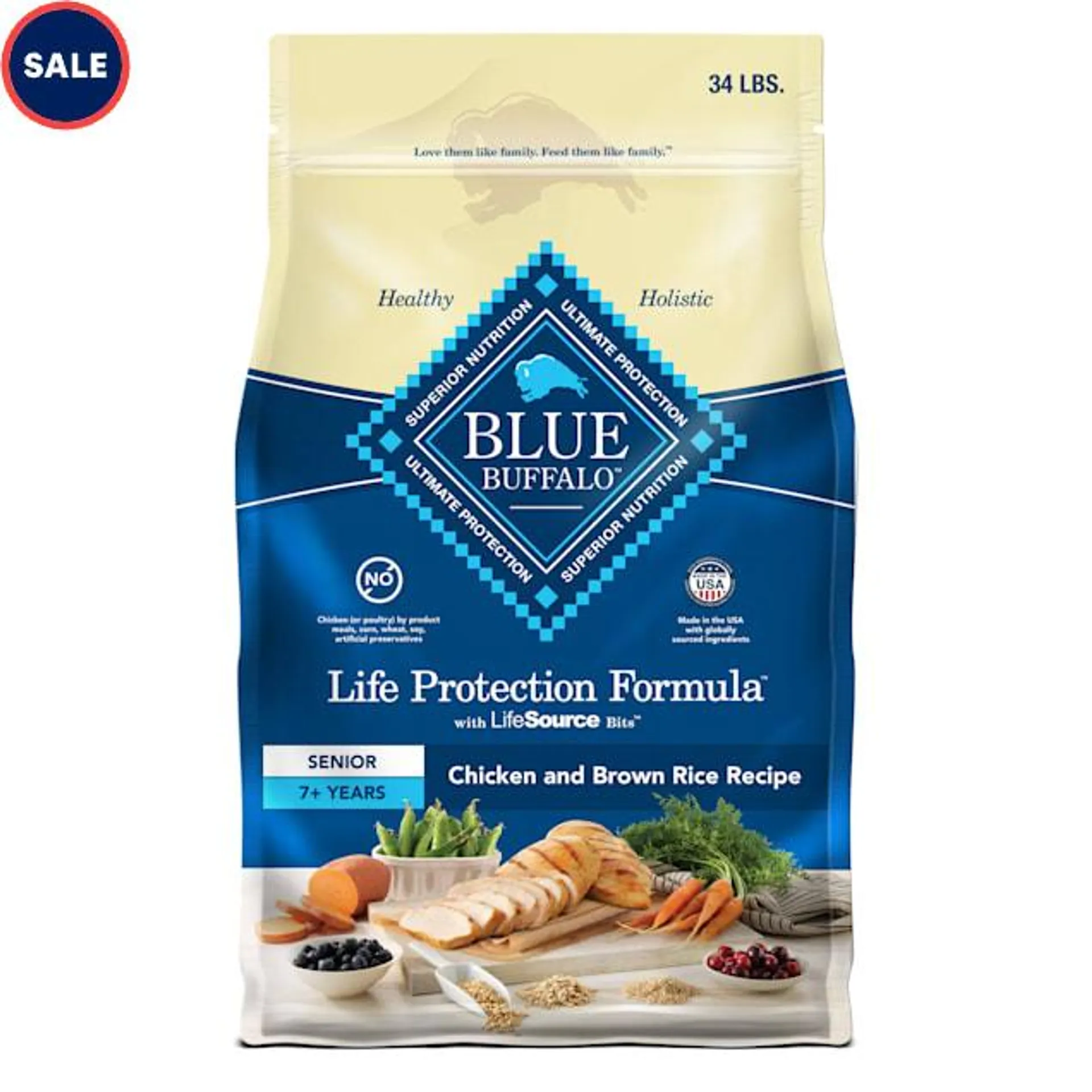 Blue Buffalo Life Protection Formula Natural Senior Chicken and Brown Rice Dry Dog Food, 34 lbs.