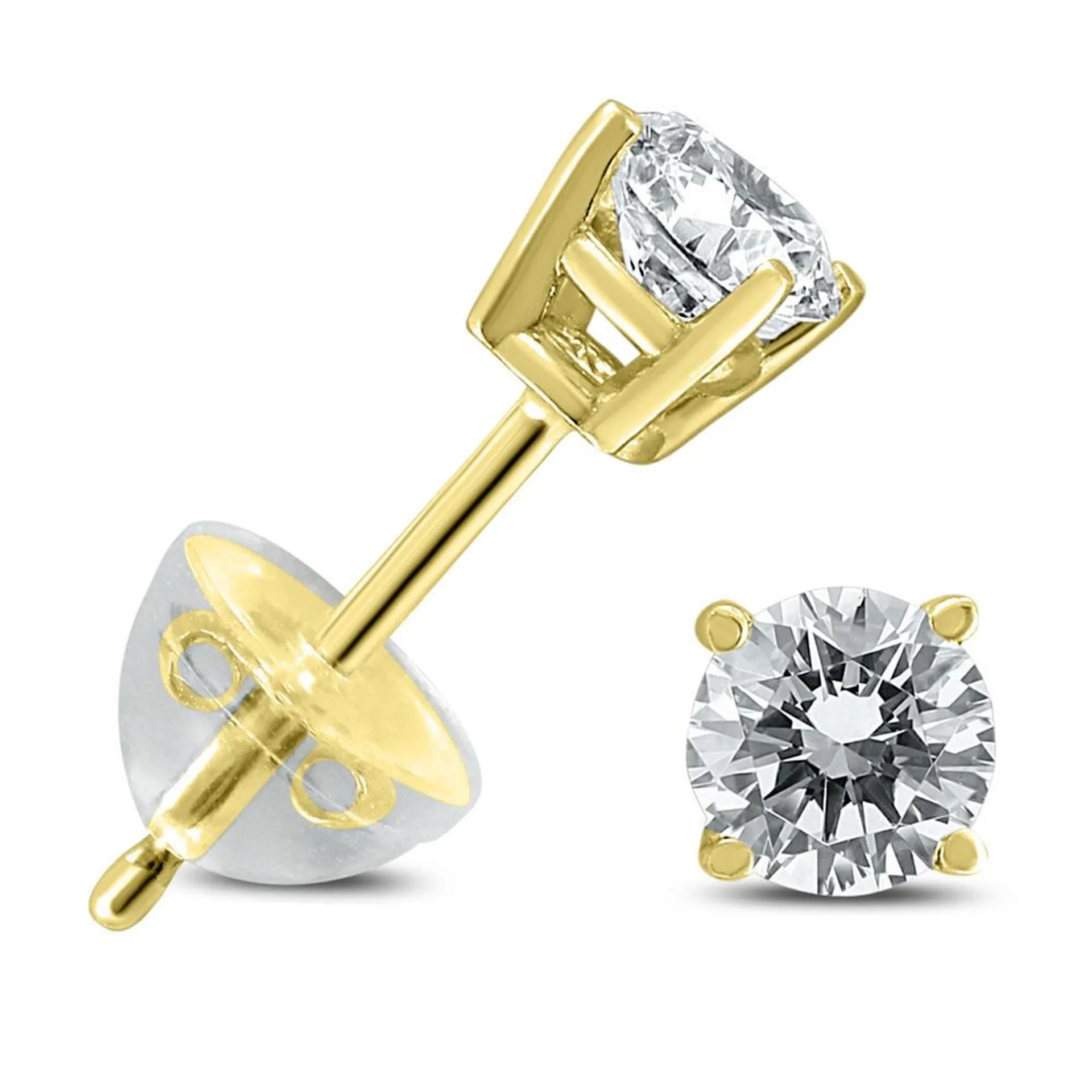 szul.com .20CTW Round Diamond Solitaire Stud Earrings In 14k Yellow Gold with Silicon Backs