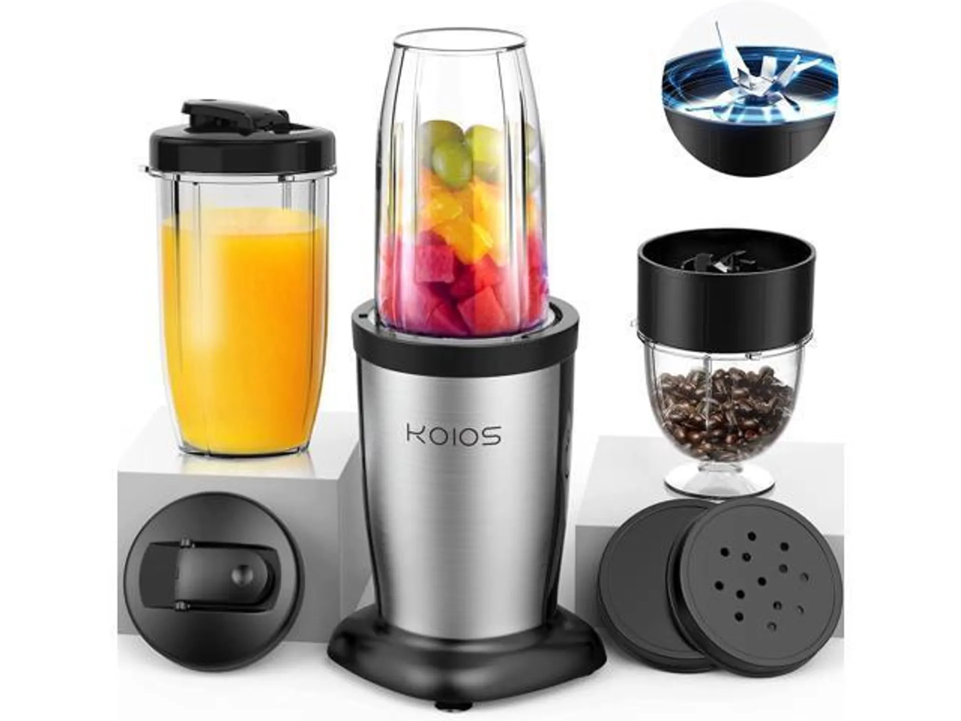 KOIOS 850W Personal Blender for Shakes and Smoothies, 11 Pieces Bullet Single Smoothie Blender for Kitchen, Small Protable Mixer with 2x17 Oz and 10 Oz Travel Bottles, 2 Spout Lids, BPA Free (Black)