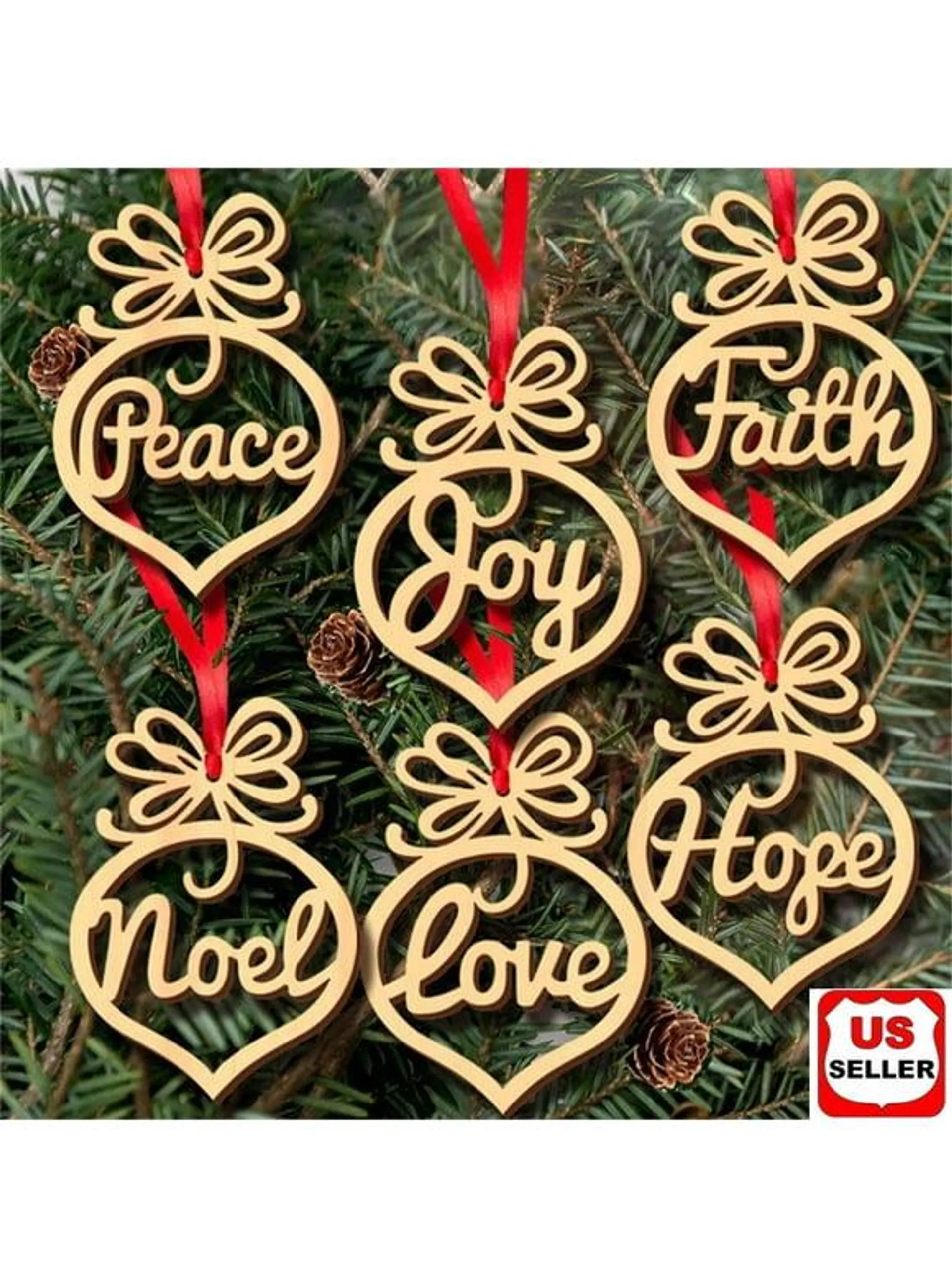 6 Pcs Christmas Decorations Wooden Ornament Xmas Tree Hanging Pendant Ornament