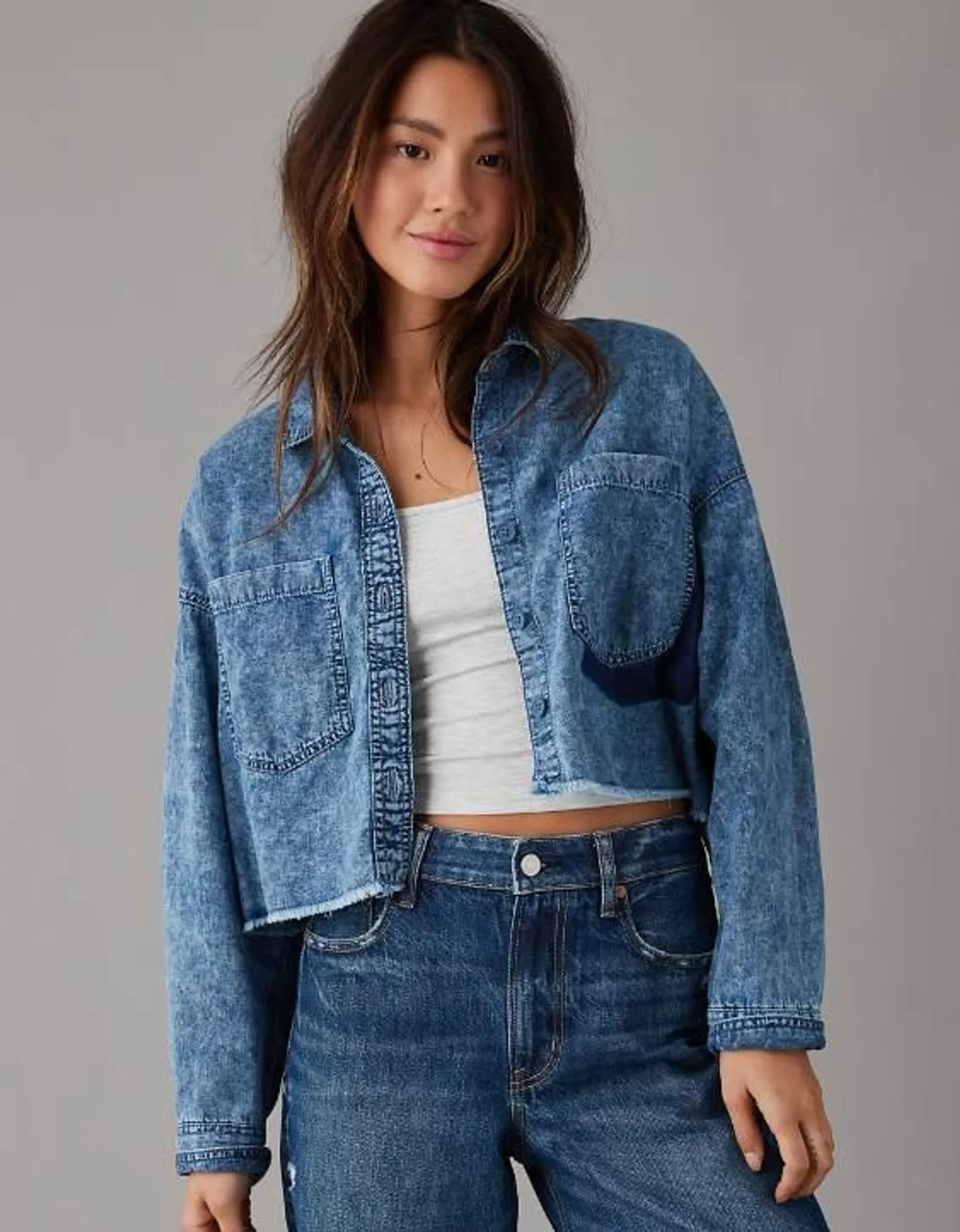 AE Cropped Denim Button-Up Shirt