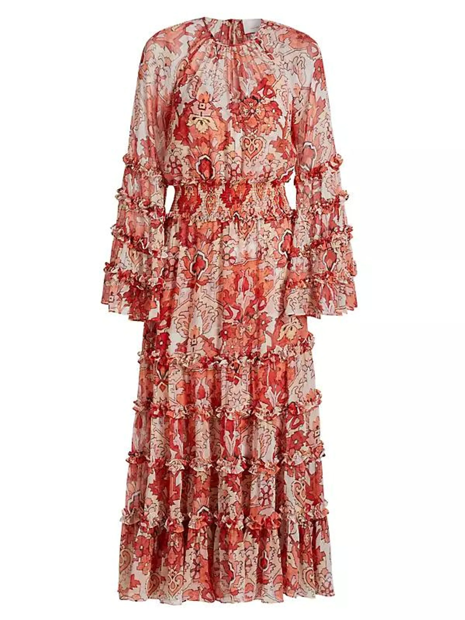 Sunnina Damask Tiered Midi-Dress